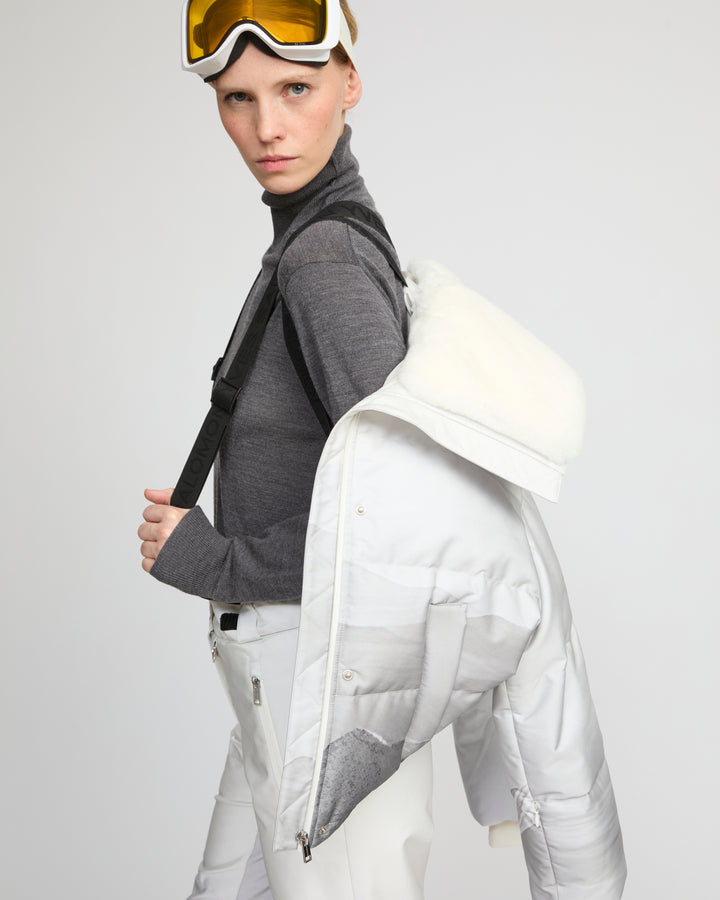 Short down jacket in waterproof fabric and Rex rabbit fur trim -Yves Salomon