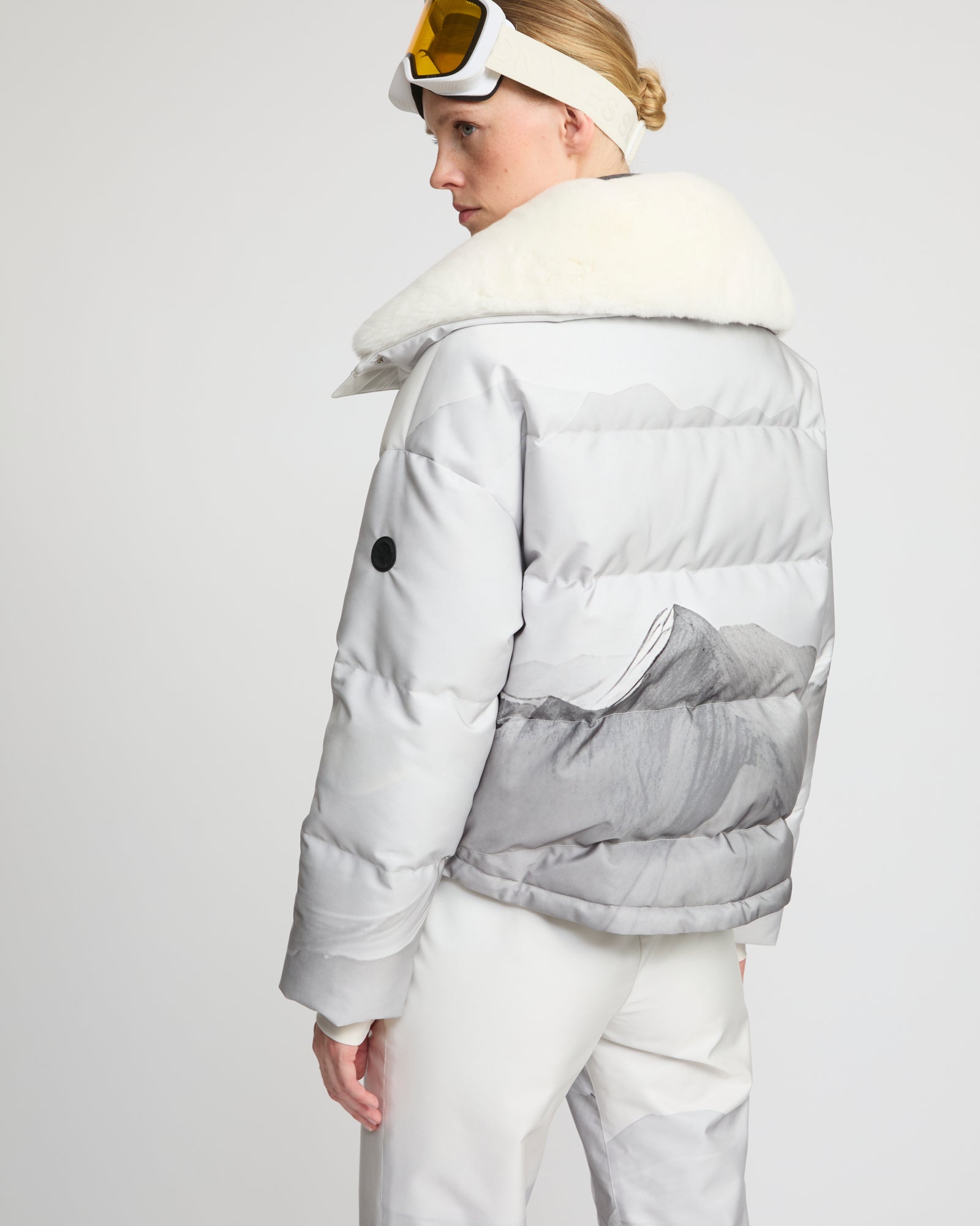 Short down jacket in waterproof fabric and Rex rabbit fur trim -Yves Salomon