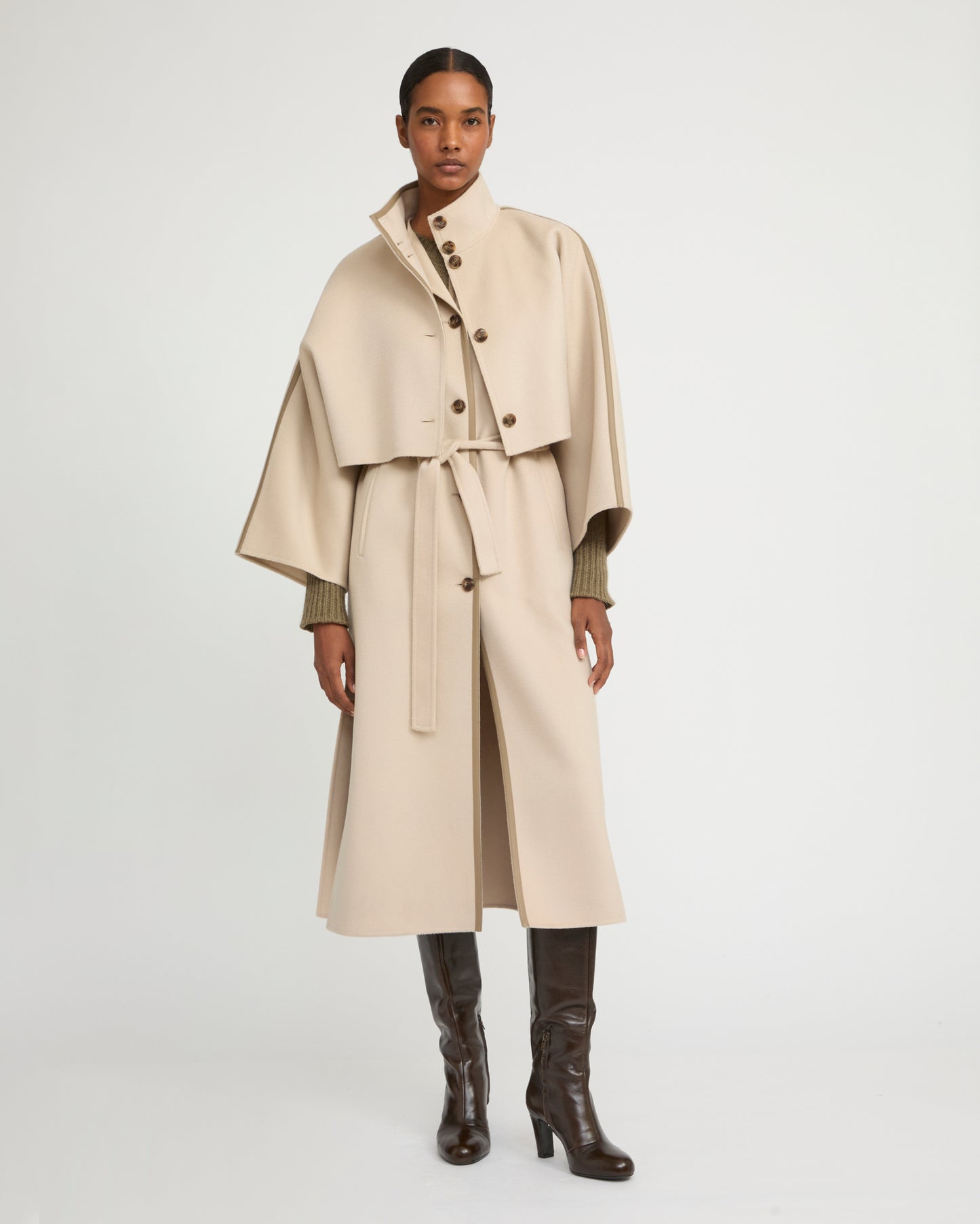 Double-sided cashmere-blend cropped cape jacket