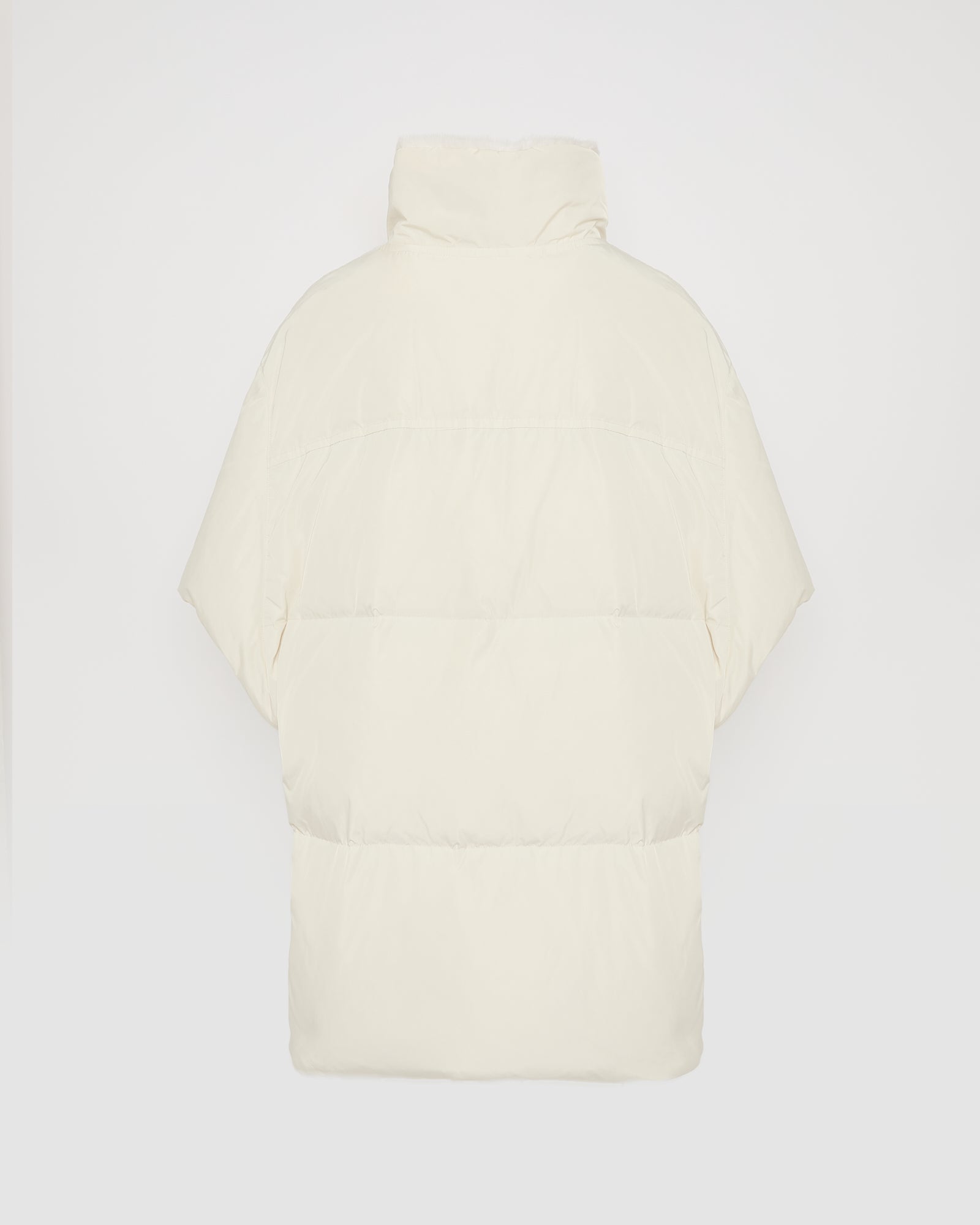 Technical fabric down cape with mink fur stand collar and lining. -Yves Salomon