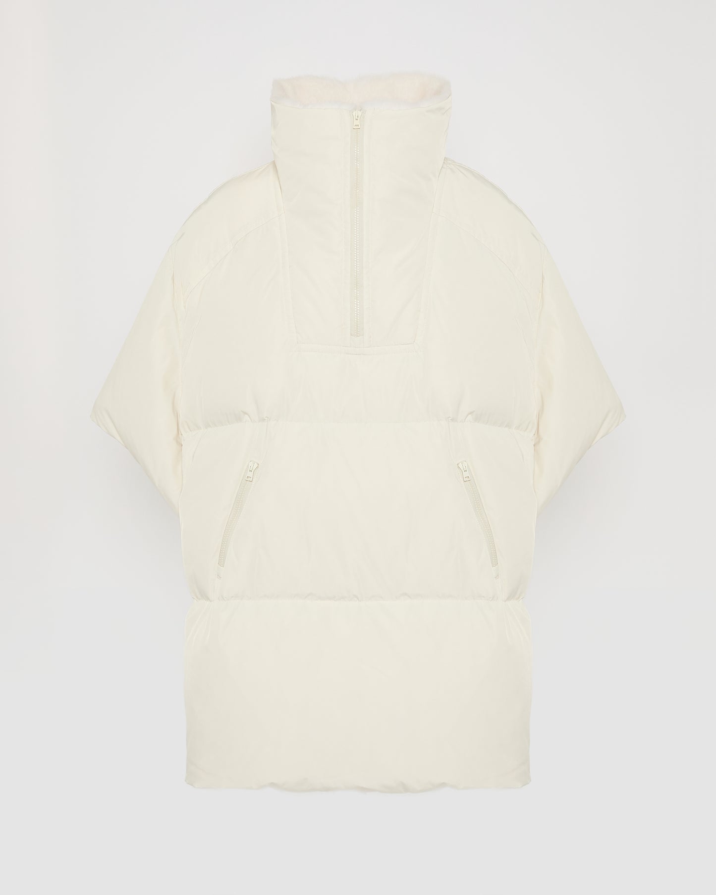 Technical fabric down cape with mink fur stand collar and lining. -Yves Salomon