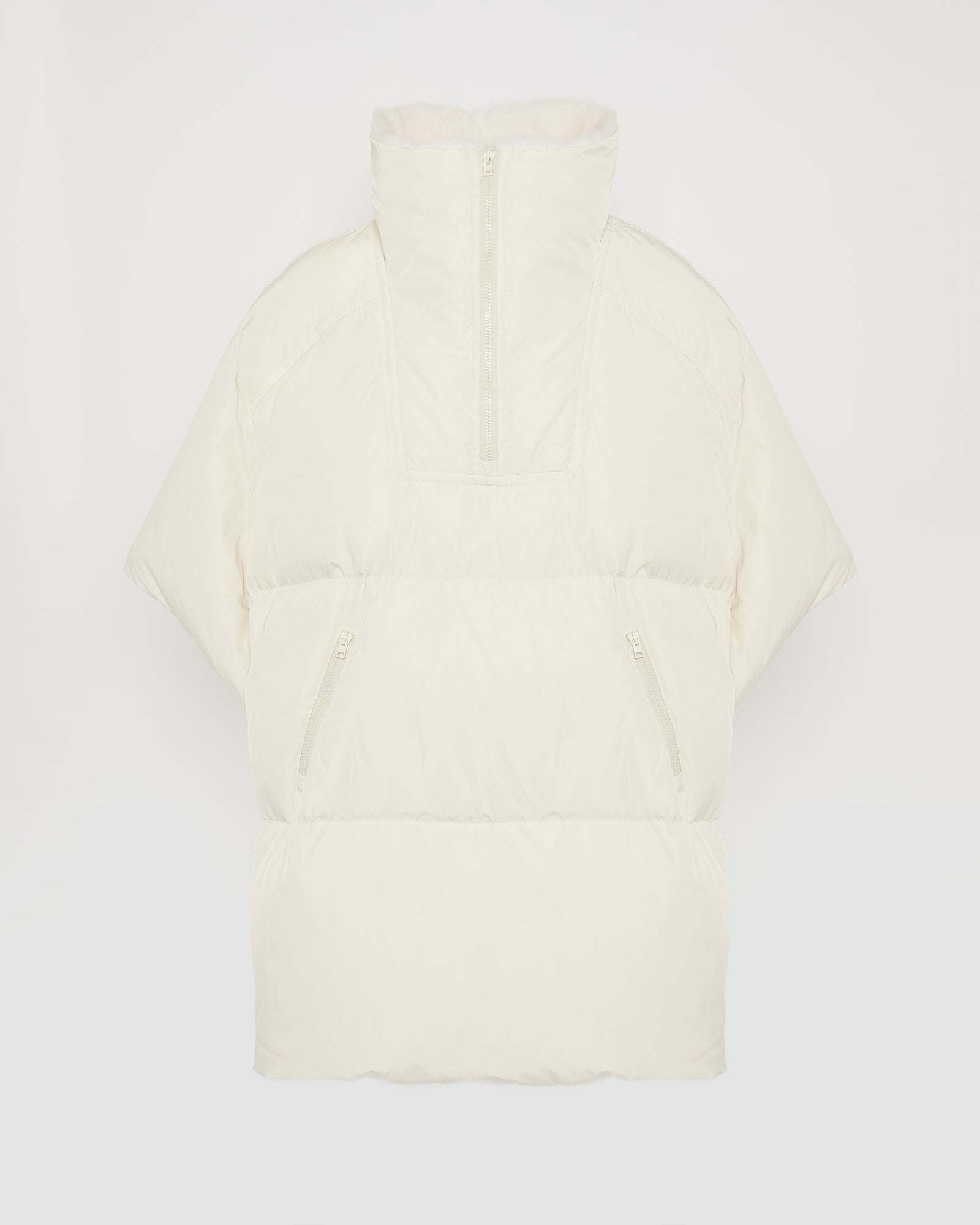Technical fabric down cape with mink fur stand collar and lining. -Yves Salomon