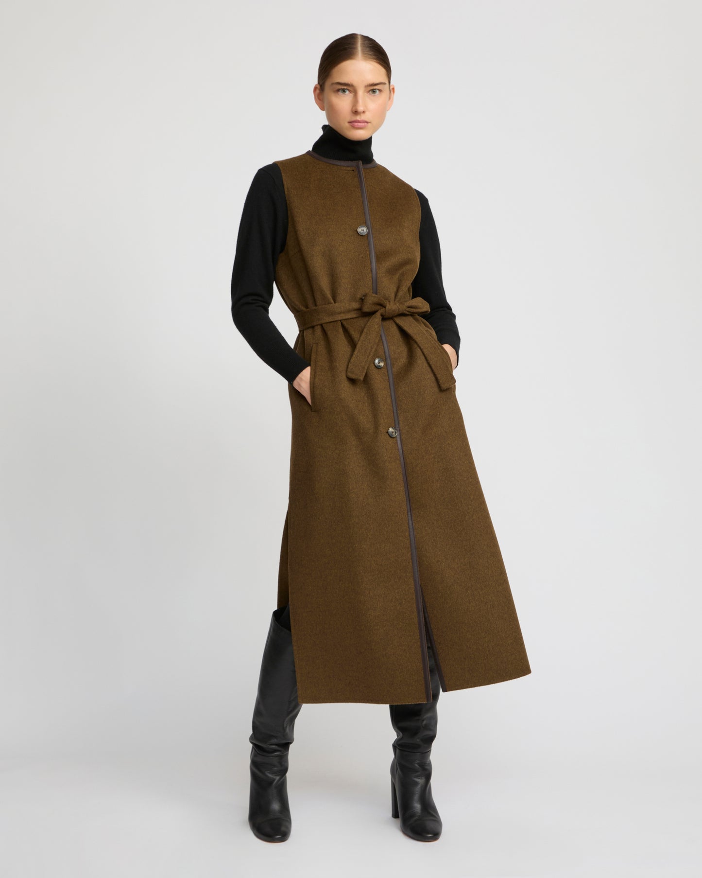 Long double-sided cashmere-blend gilet