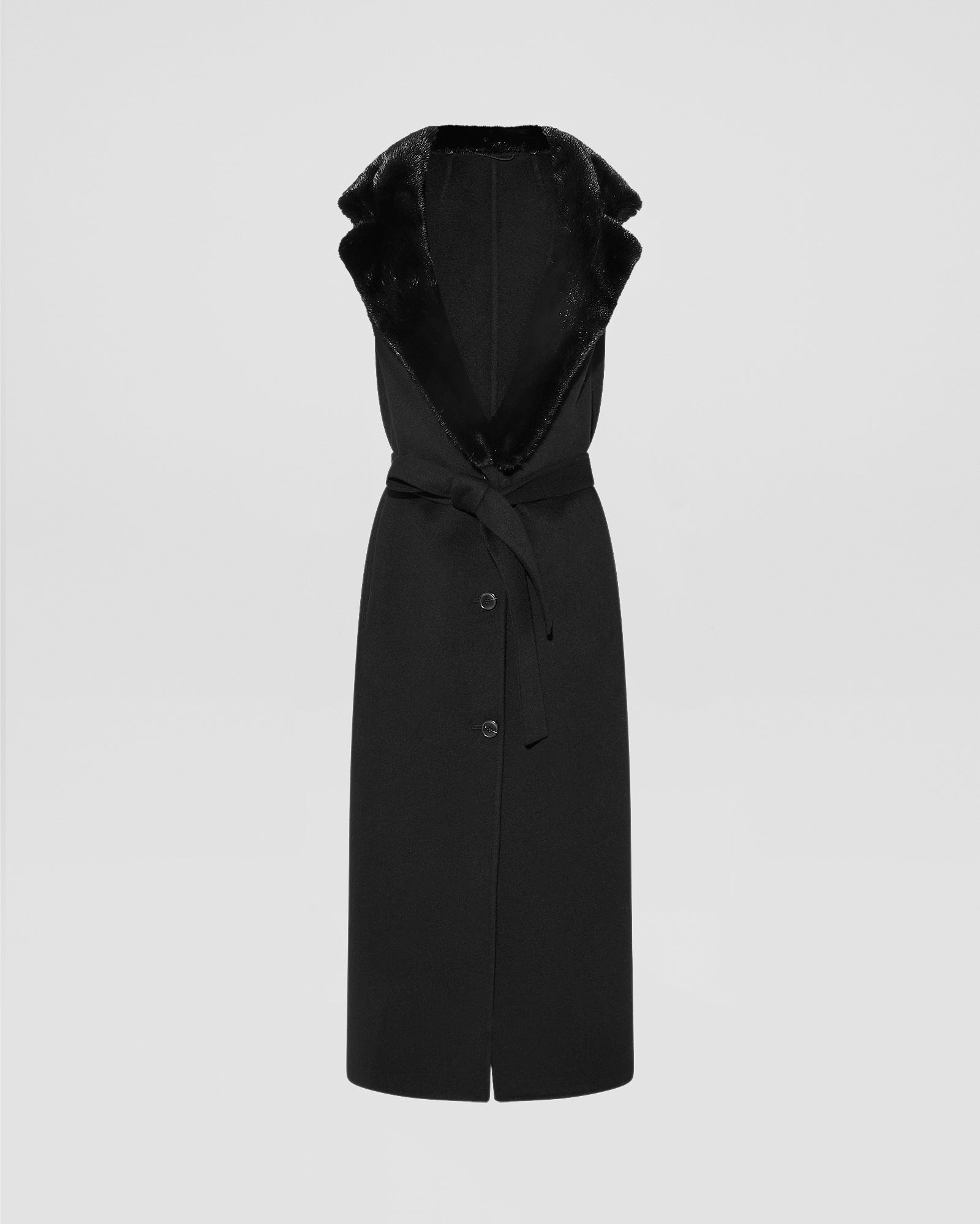 Long cashmere-blend gilet with detachable mink fur collar -Yves Salomon