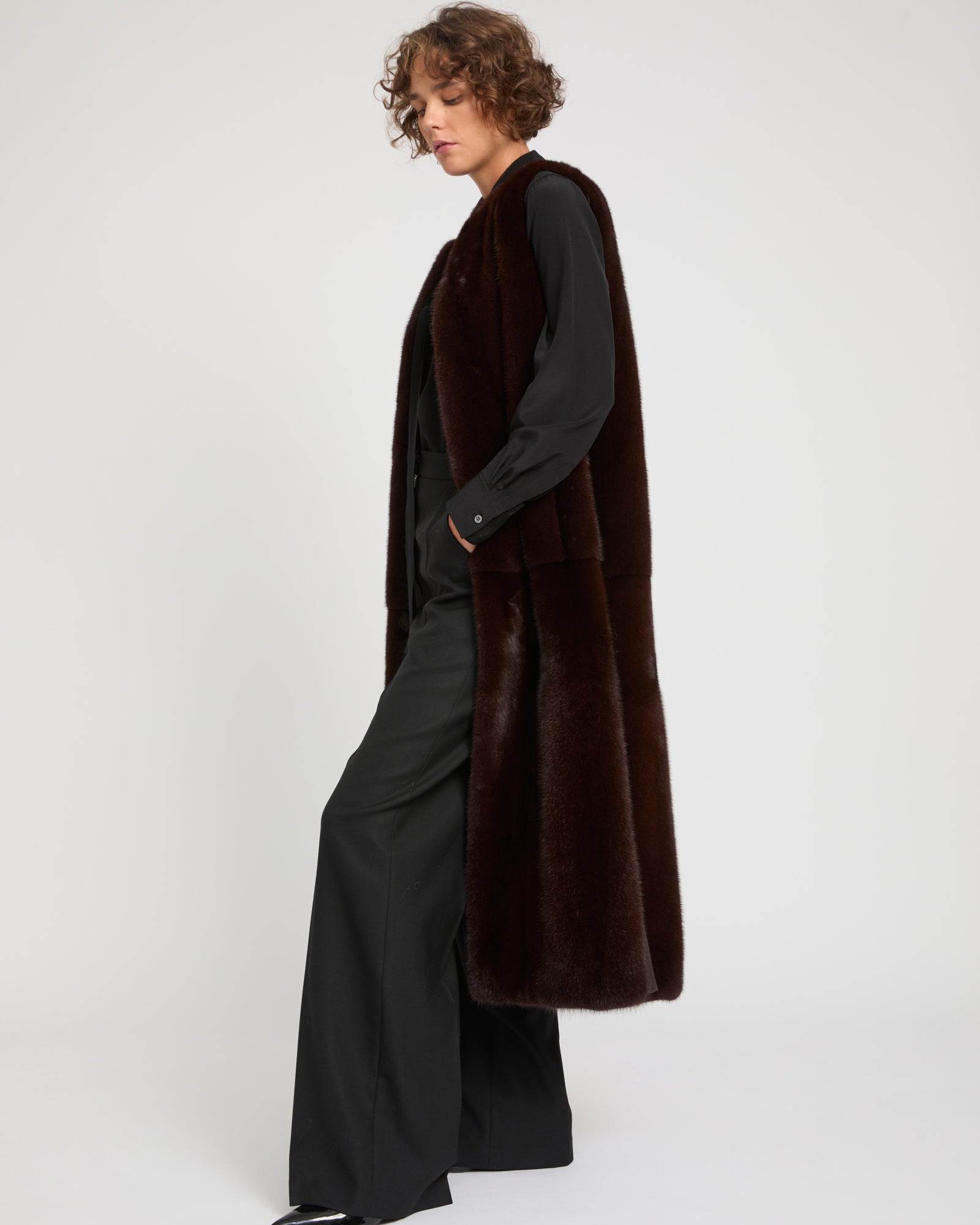 Sleeveless long gilet in Mink fur -Yves Salomon