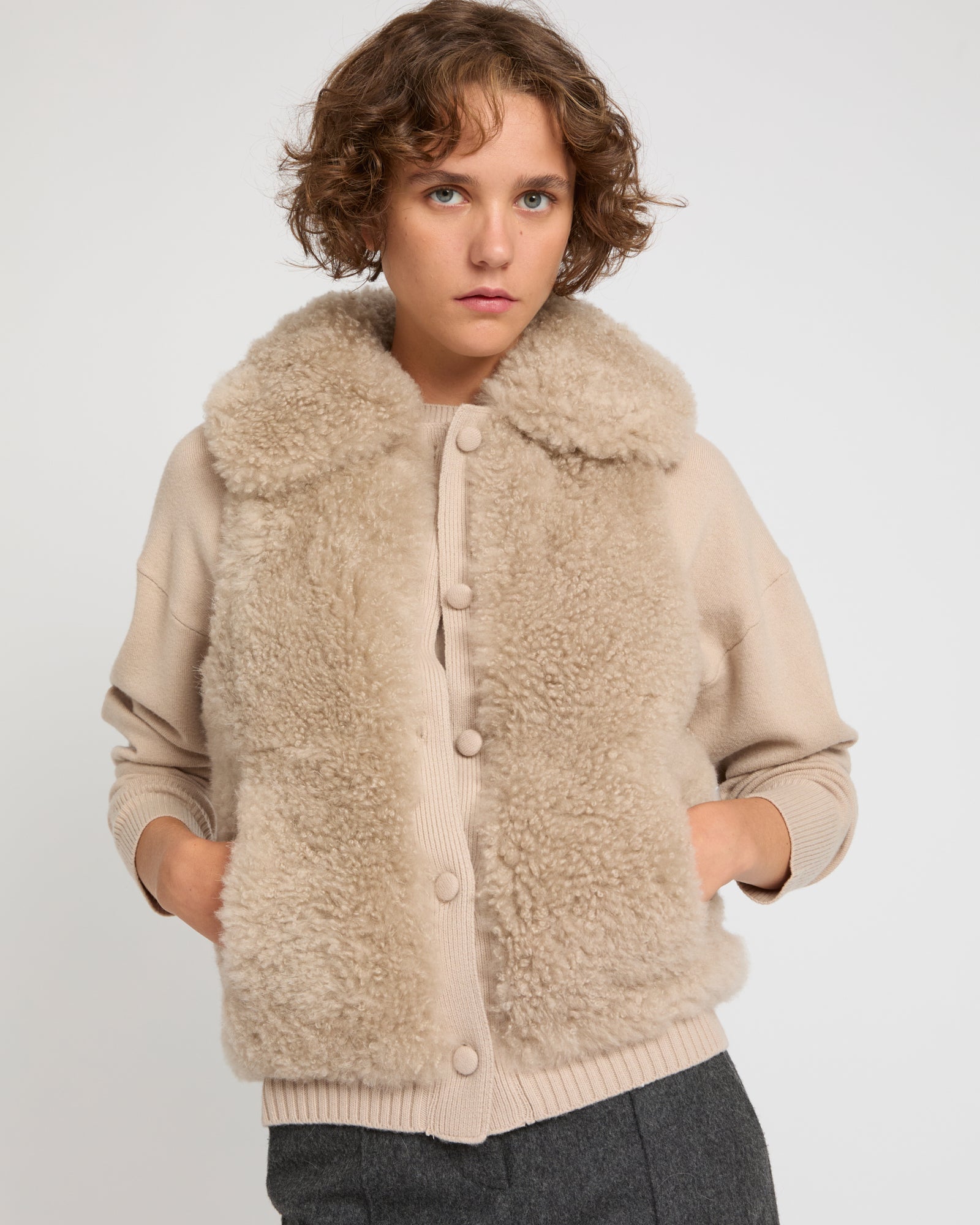 Cashmere lambskin and Merino knit gilet -Yves Salomon