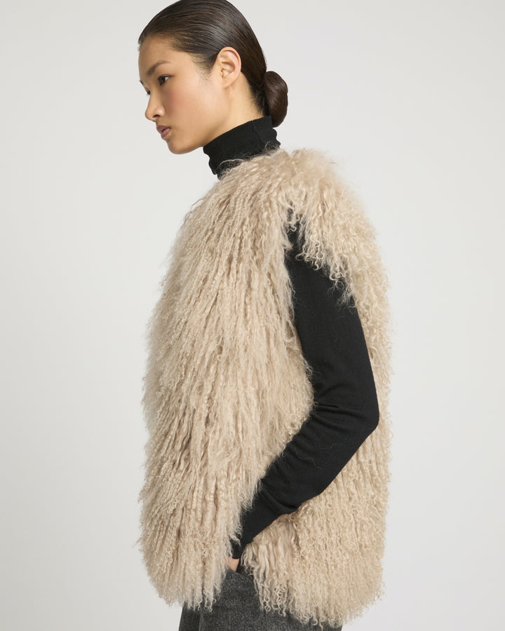 Sleeveless  gilet in long haired lamb -Yves Salomon