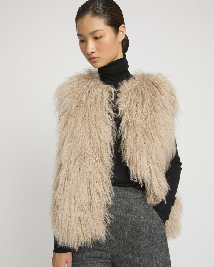 Sleeveless  gilet in long haired lamb -Yves Salomon