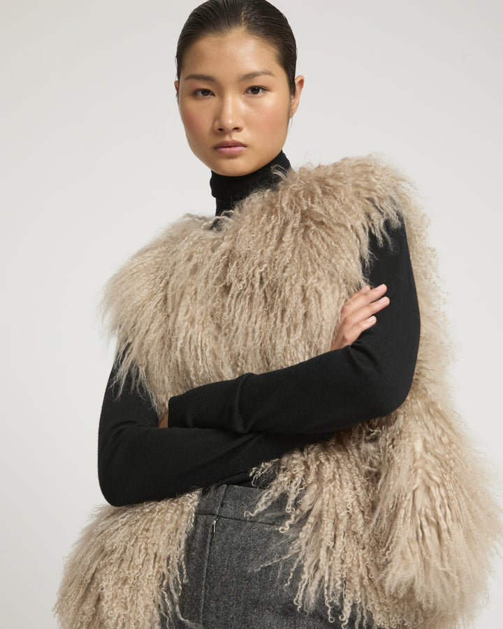 Sleeveless  gilet in long haired lamb -Yves Salomon