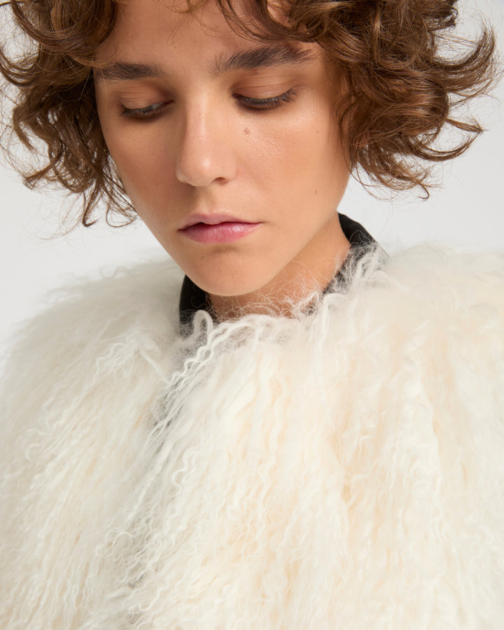 Sleeveless  gilet in long haired lamb -Yves Salomon