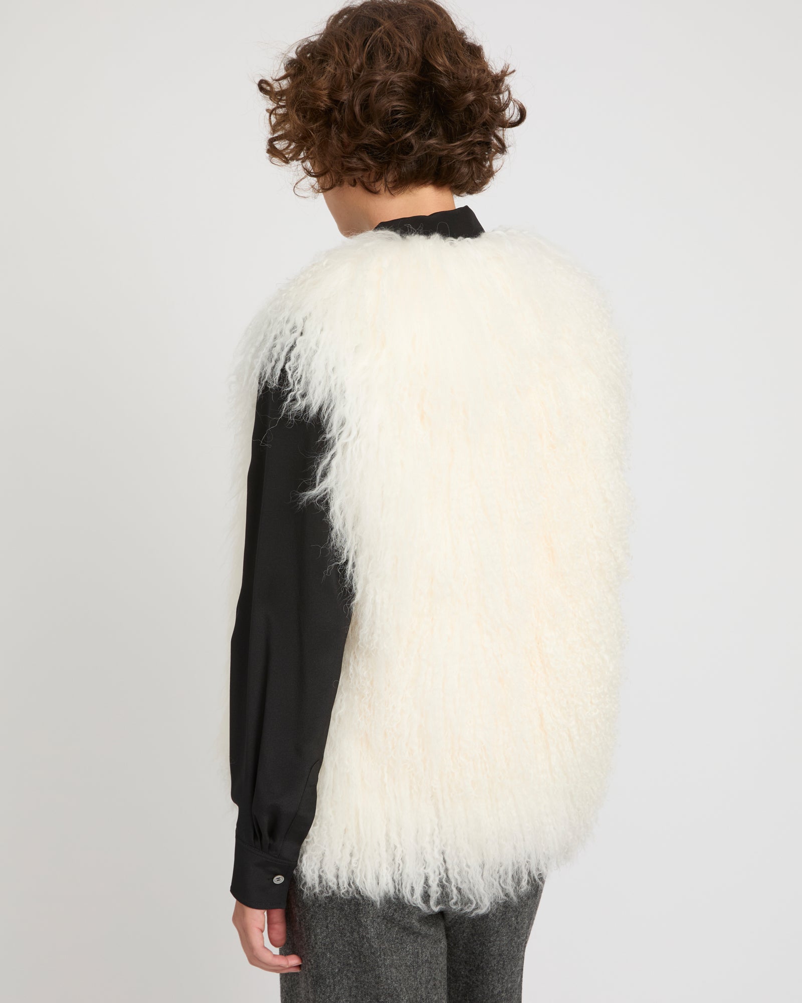 Sleeveless  gilet in long haired lamb -Yves Salomon