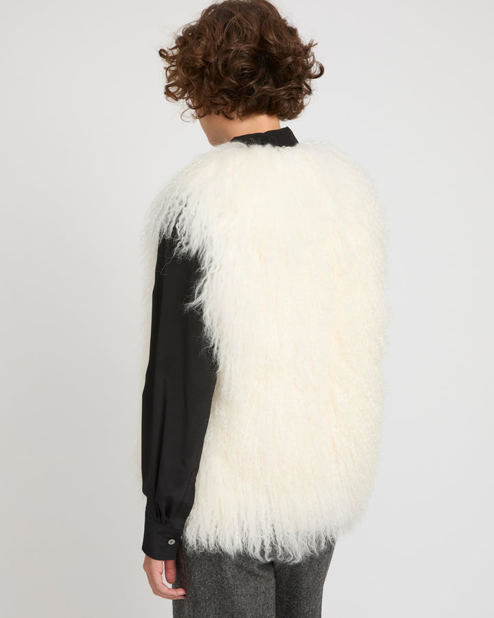 Sleeveless  gilet in long haired lamb -Yves Salomon