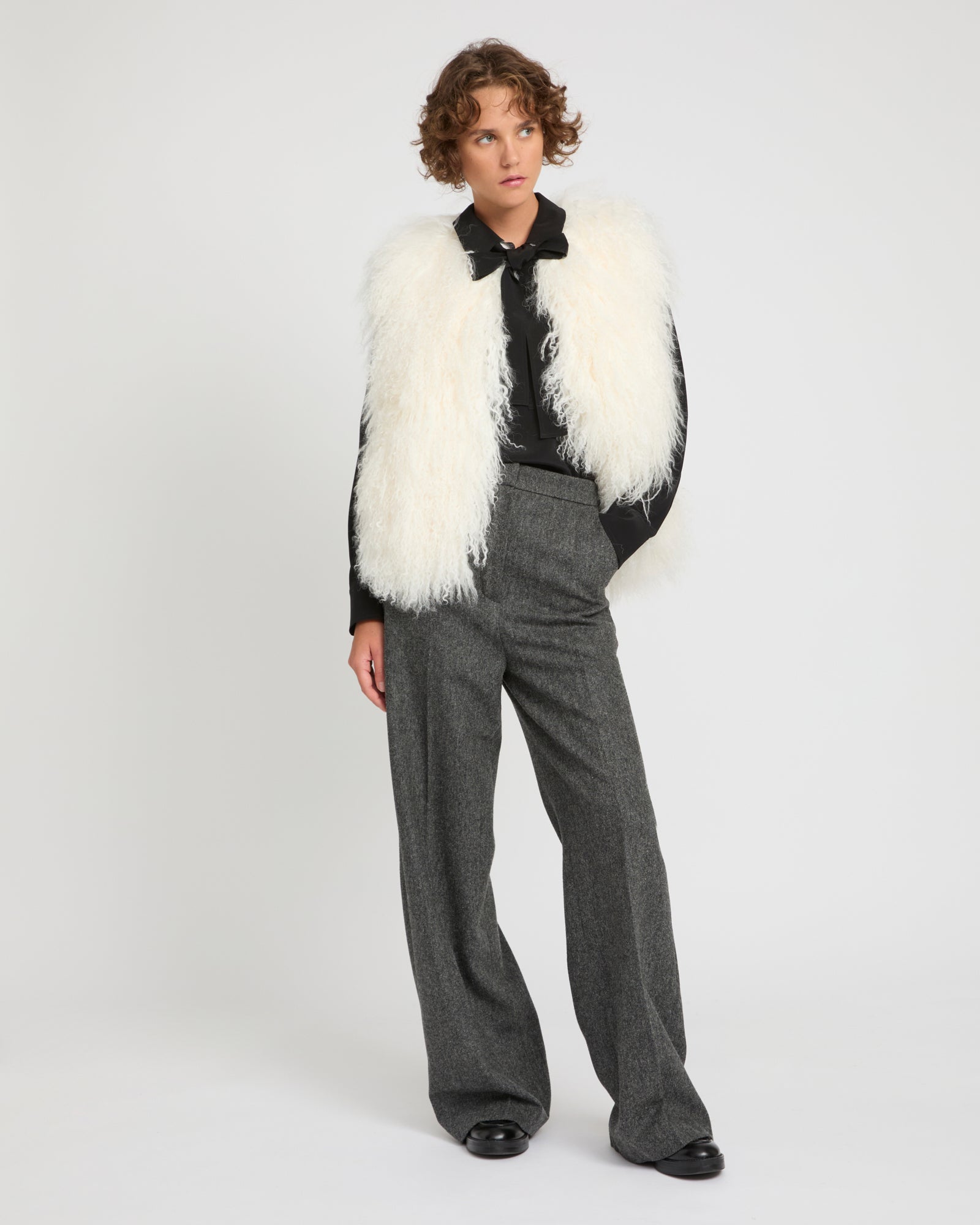Sleeveless  gilet in long haired lamb -Yves Salomon