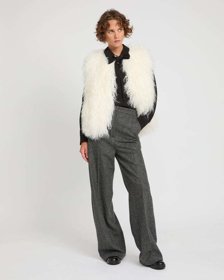 Sleeveless  gilet in long haired lamb -Yves Salomon