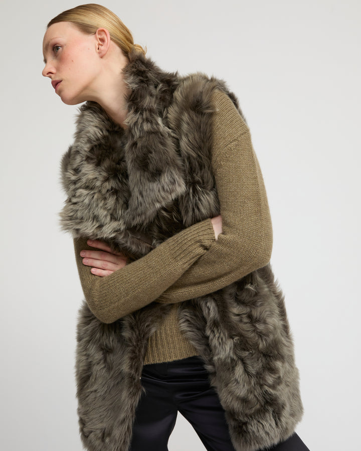 Long reversible gilet in Toscana lambskin -Yves Salomon