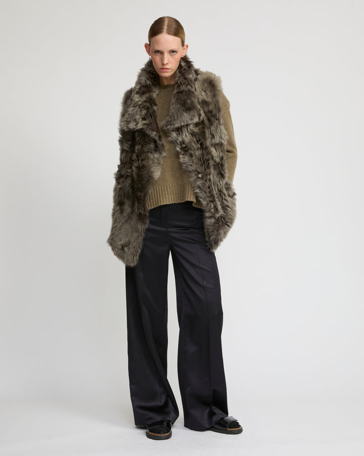 Long reversible gilet in Toscana lambskin -Yves Salomon