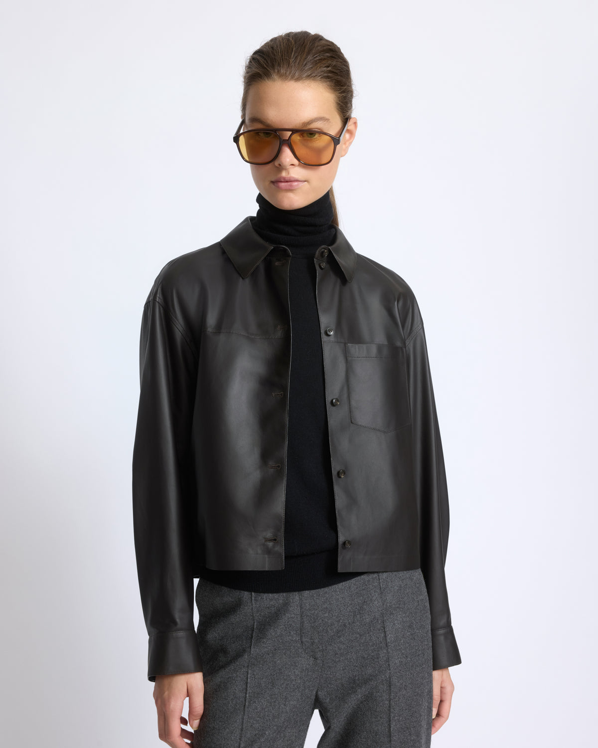 Cropped shirt in fine lamb leather - Yves Salomon - New Fall/Winter Collection