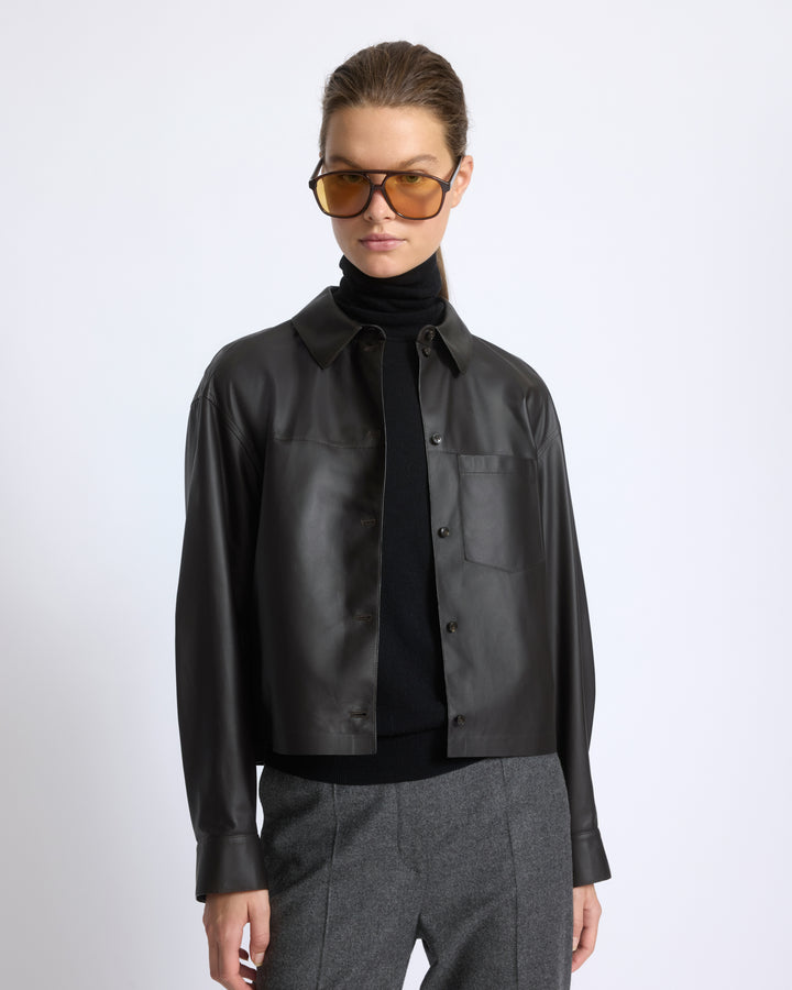 Cropped shirt in fine lamb leather - Yves Salomon - New Fall/Winter Collection