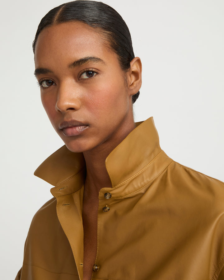 Cropped shirt in fine lamb leather