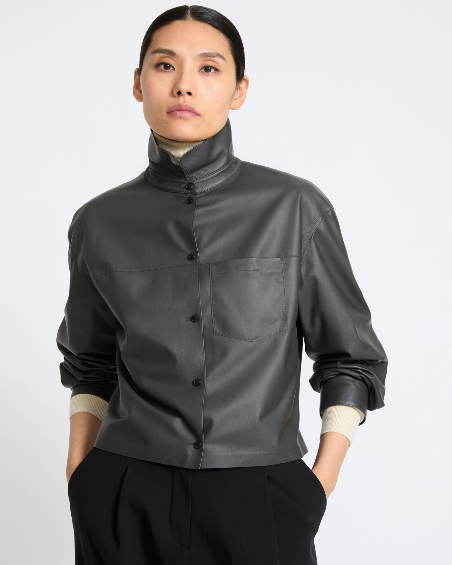 Cropped shirt in fine lamb leather - Yves Salomon - New Fall Winter Collection