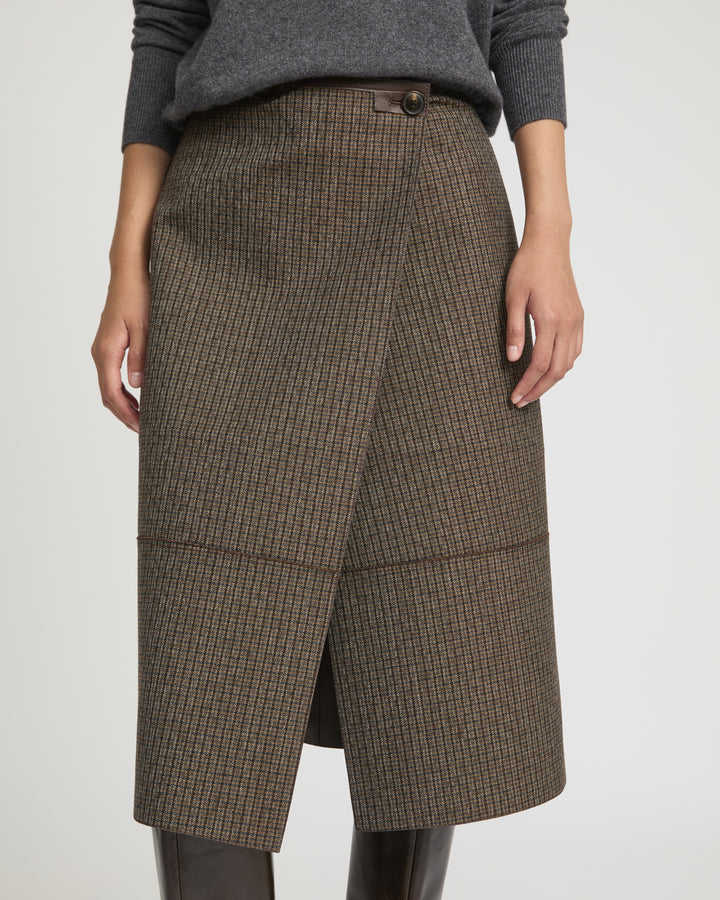 Woollen bonded leather wrap skirt -Yves Salomon