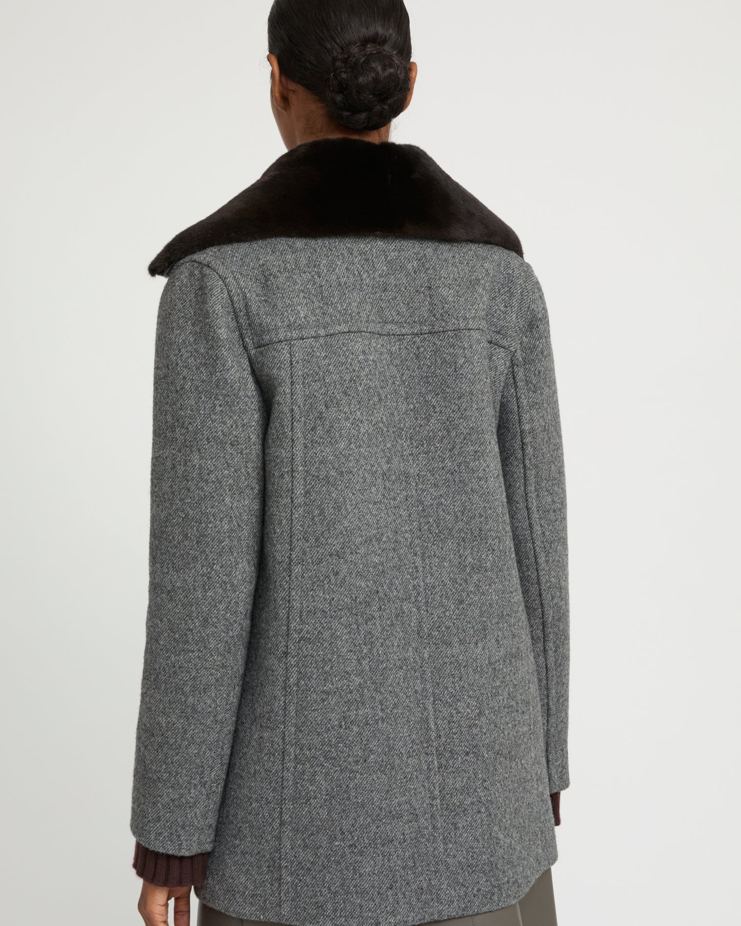 Woollen peacoat with lambskin leather details and mink fur collar
