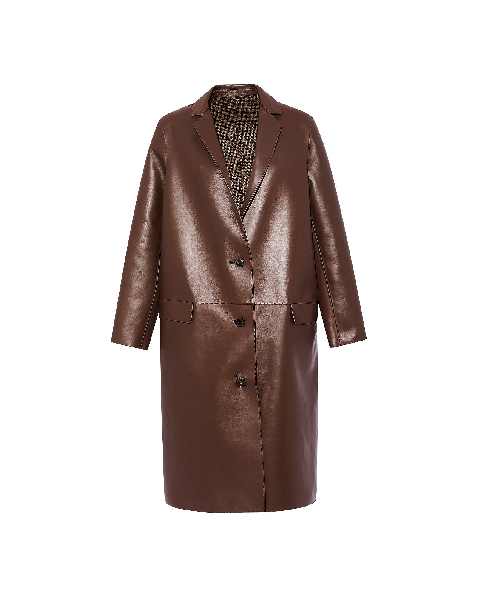 Straight coat in bonded leather and wool -Yves Salomon