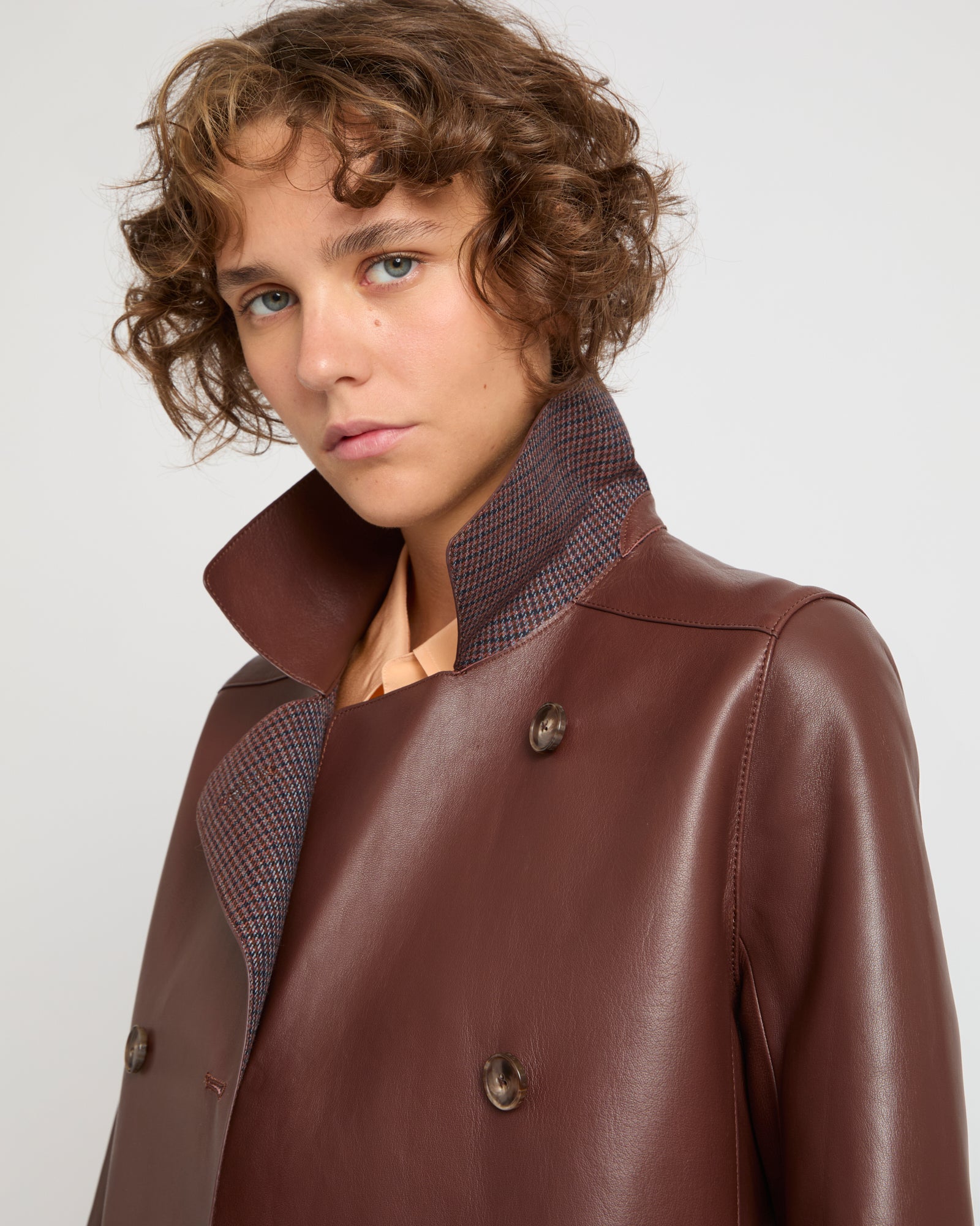 Double-breasted trench coat in bonded leather and wool -Yves Salomon