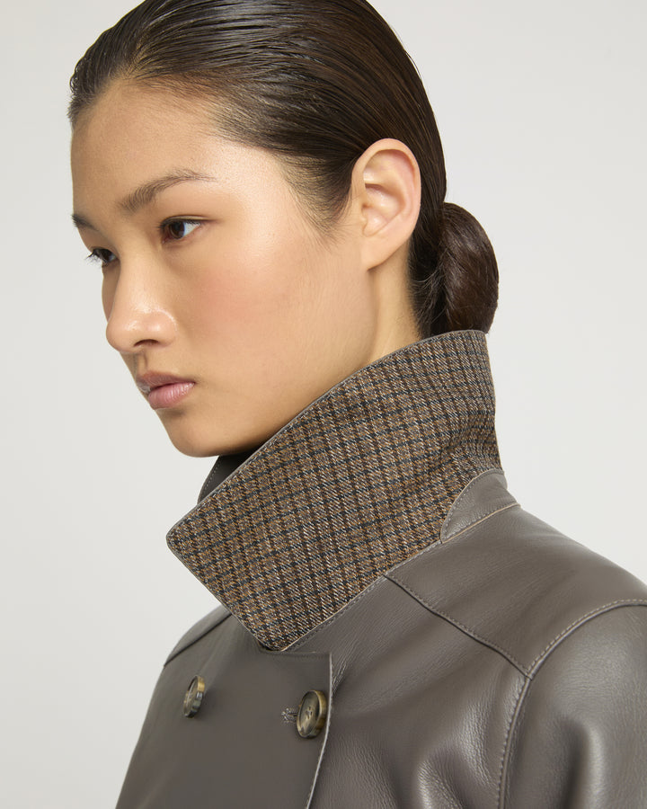 Double-breasted trench coat in bonded leather and wool -Yves Salomon