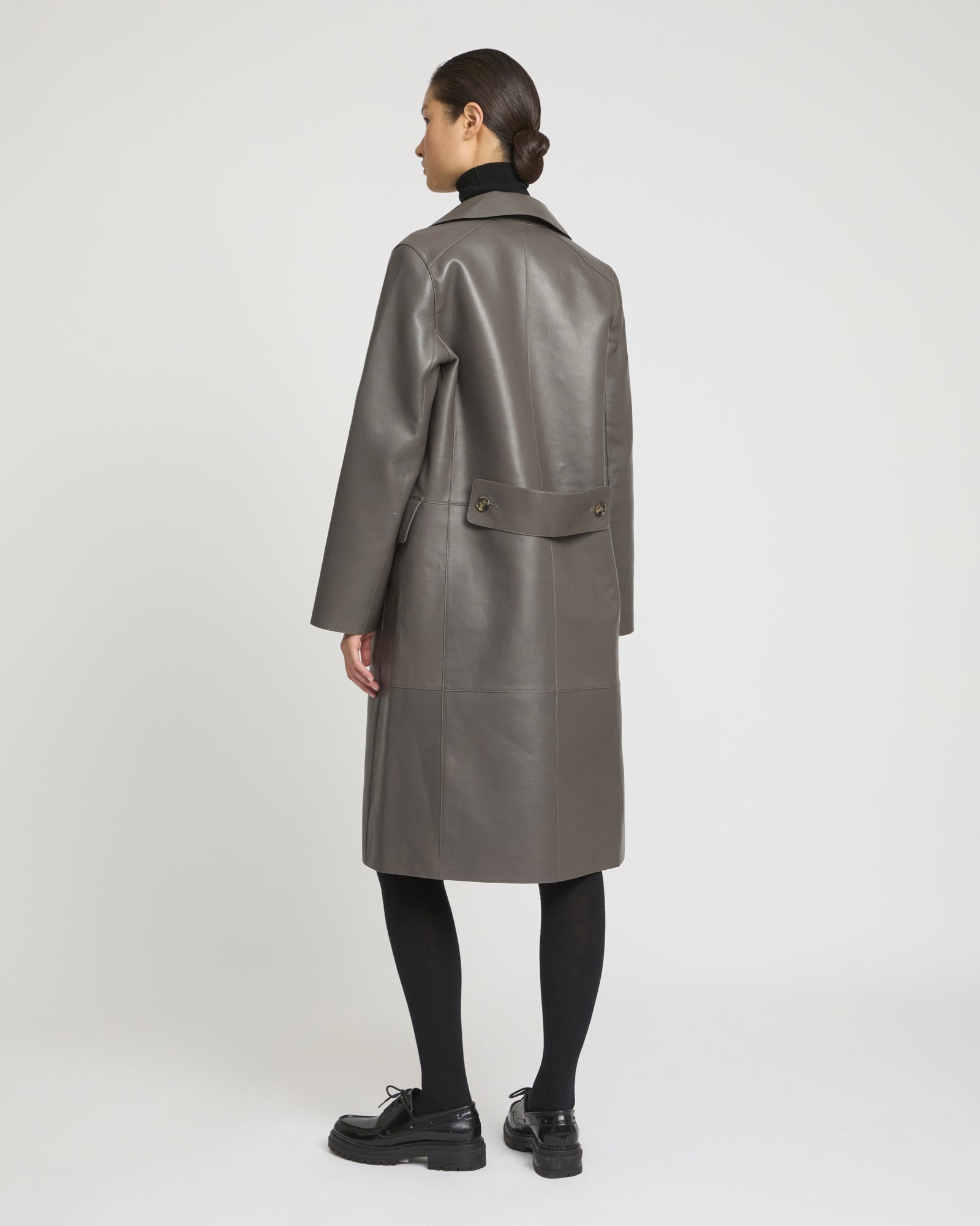 Double-breasted trench coat in bonded leather and wool -Yves Salomon