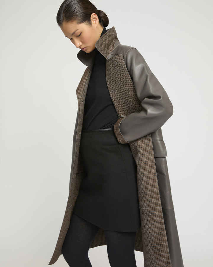 Double-breasted trench coat in bonded leather and wool -Yves Salomon