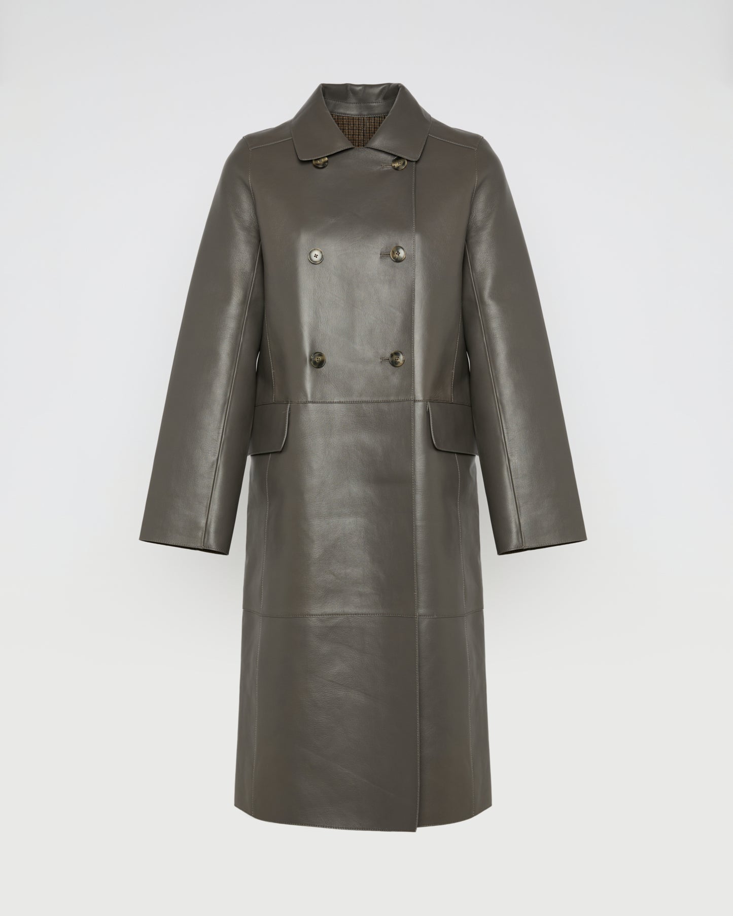 Double-breasted trench coat in bonded leather and wool -Yves Salomon
