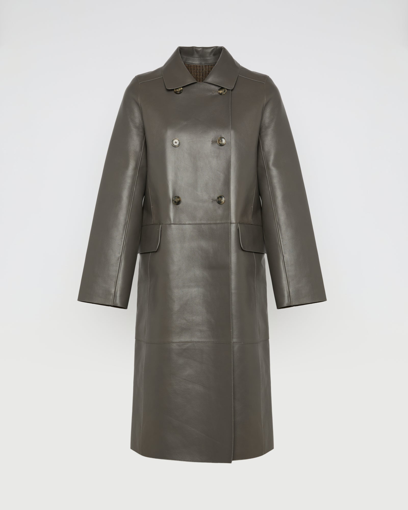 Double-breasted trench coat in bonded leather and wool -Yves Salomon