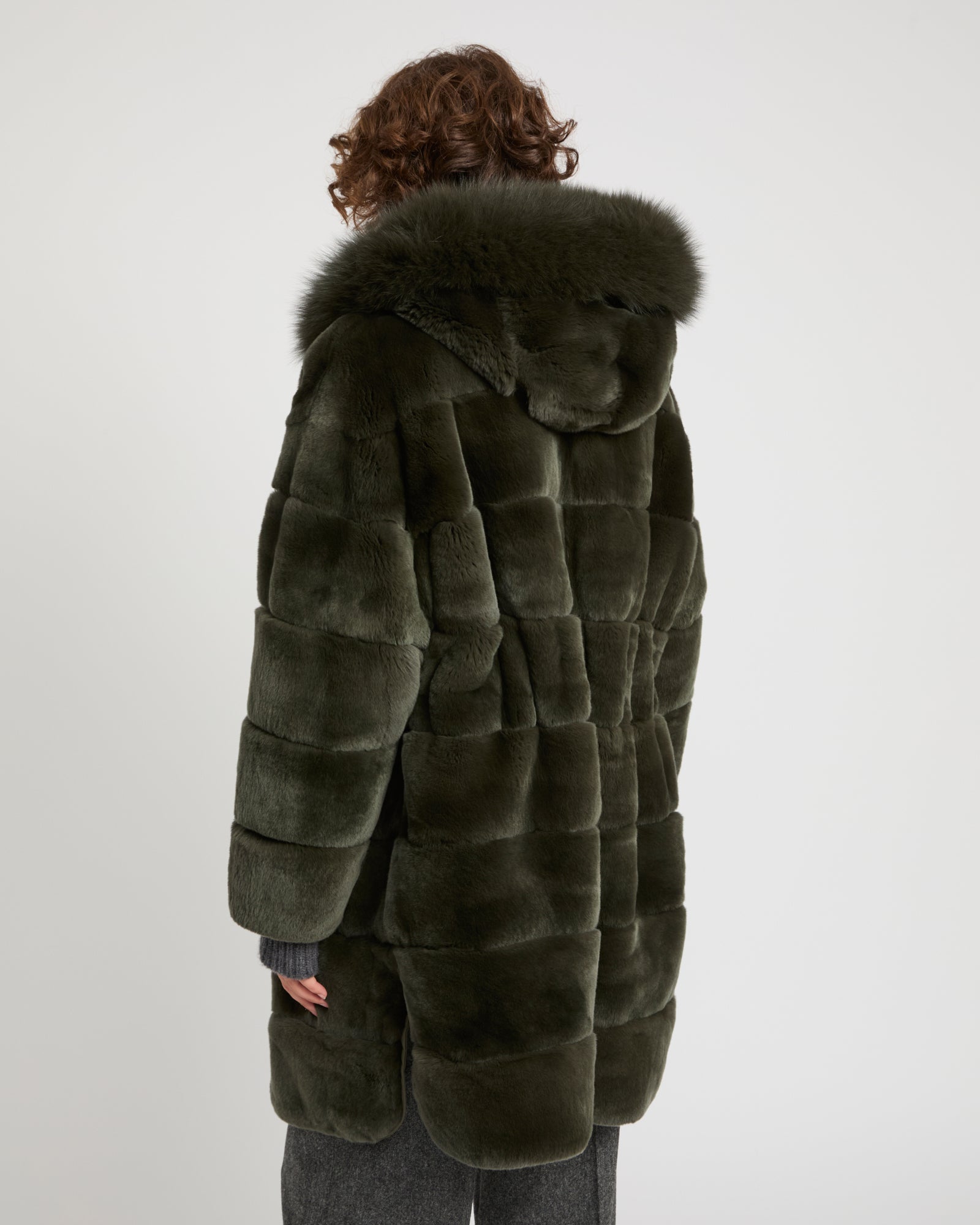 Hooded coat in technical fabric reversible rex rabbit fur -Yves Salomon