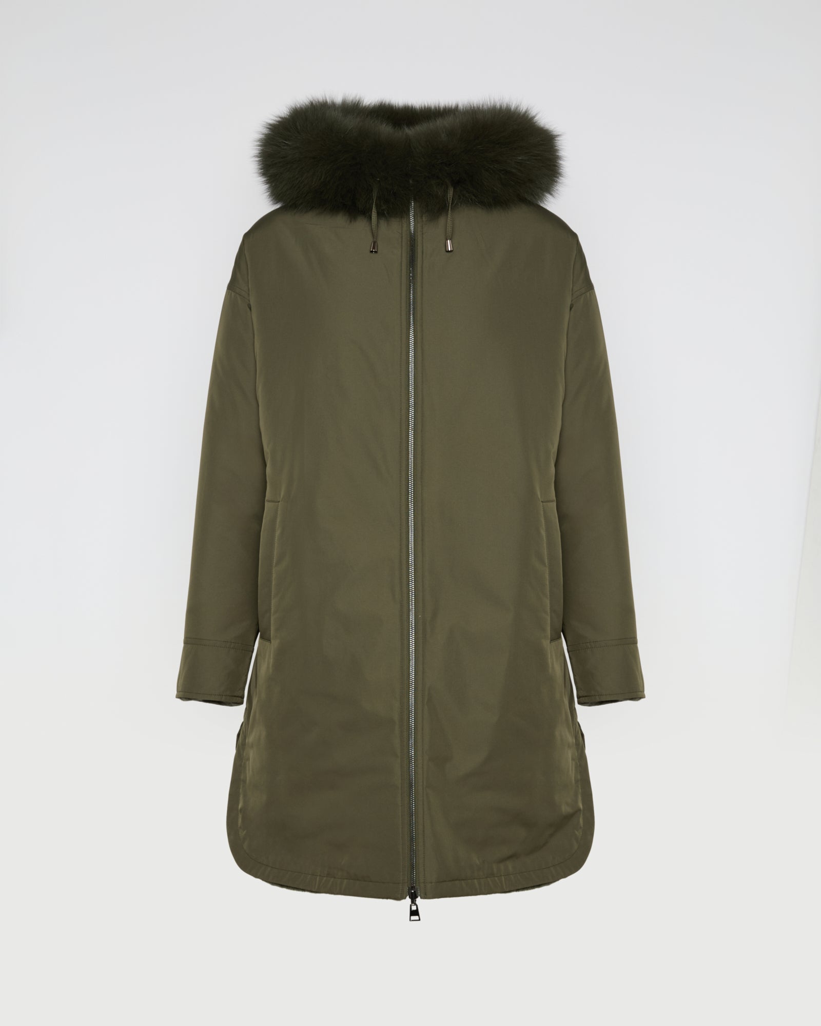 Hooded coat in technical fabric reversible rex rabbit fur -Yves Salomon