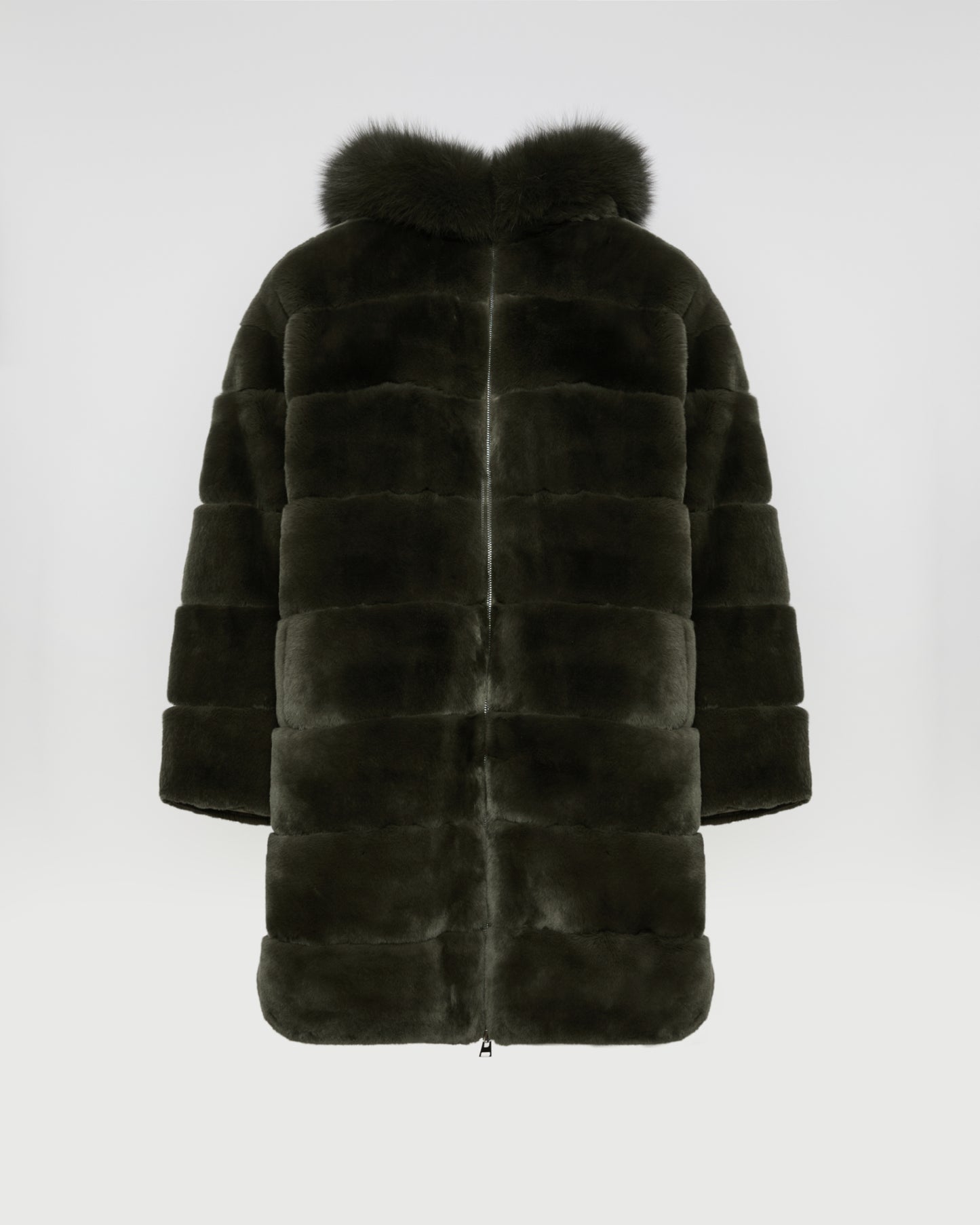 Hooded coat in technical fabric reversible rex rabbit fur -Yves Salomon