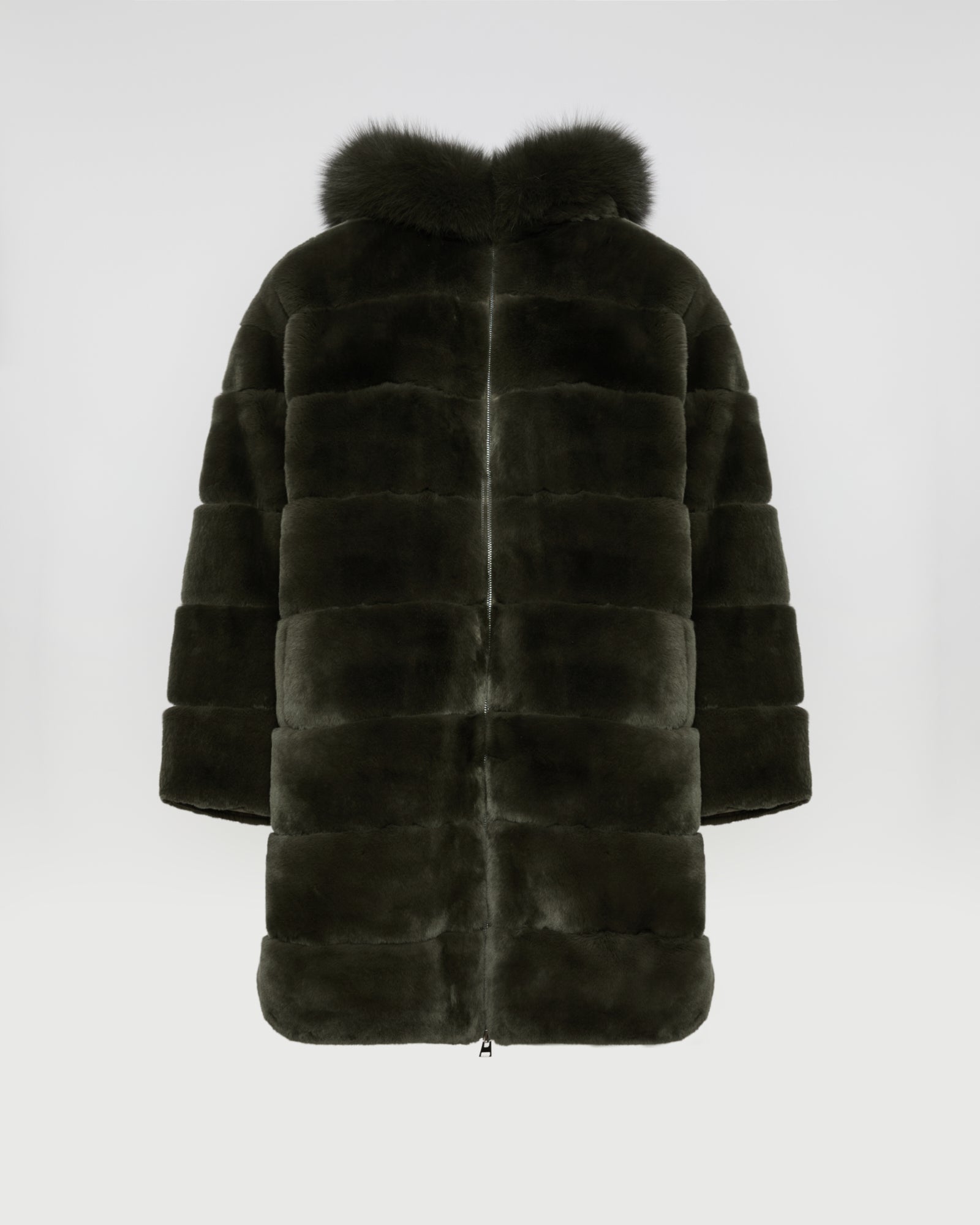 Hooded coat in technical fabric reversible rex rabbit fur -Yves Salomon
