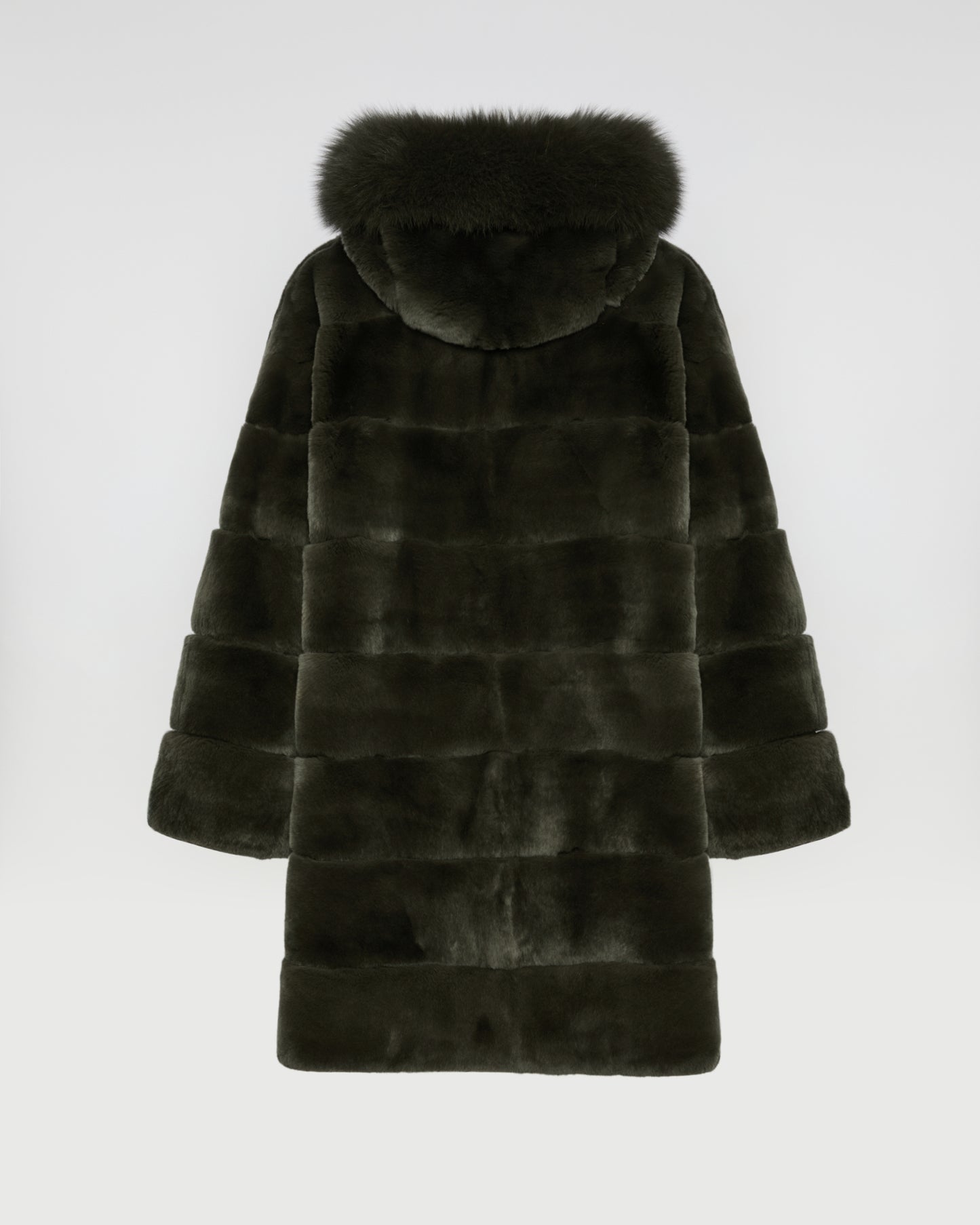 Hooded coat in technical fabric reversible rex rabbit fur -Yves Salomon