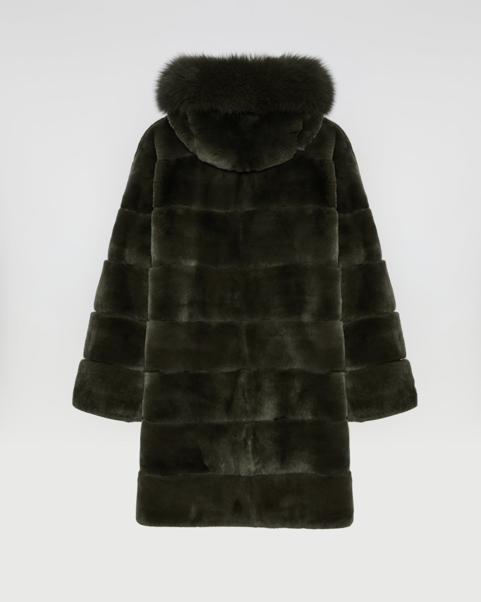 Hooded coat in technical fabric reversible rex rabbit fur -Yves Salomon