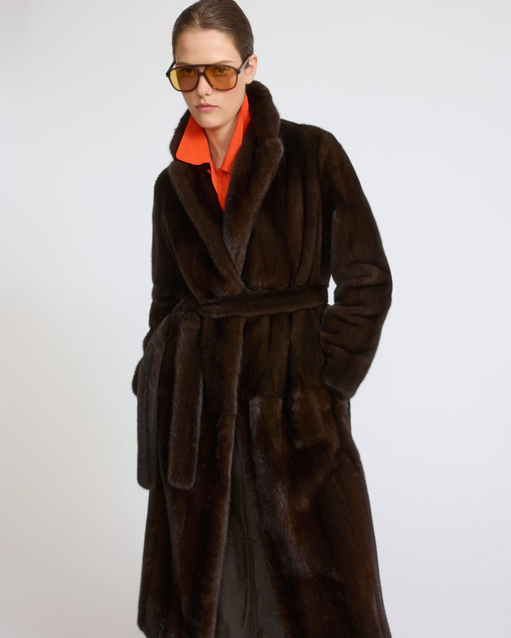 Long-haired mink fur belted maxi coat with tailored collar - Yves Salomon - New Fall/Winter Collection