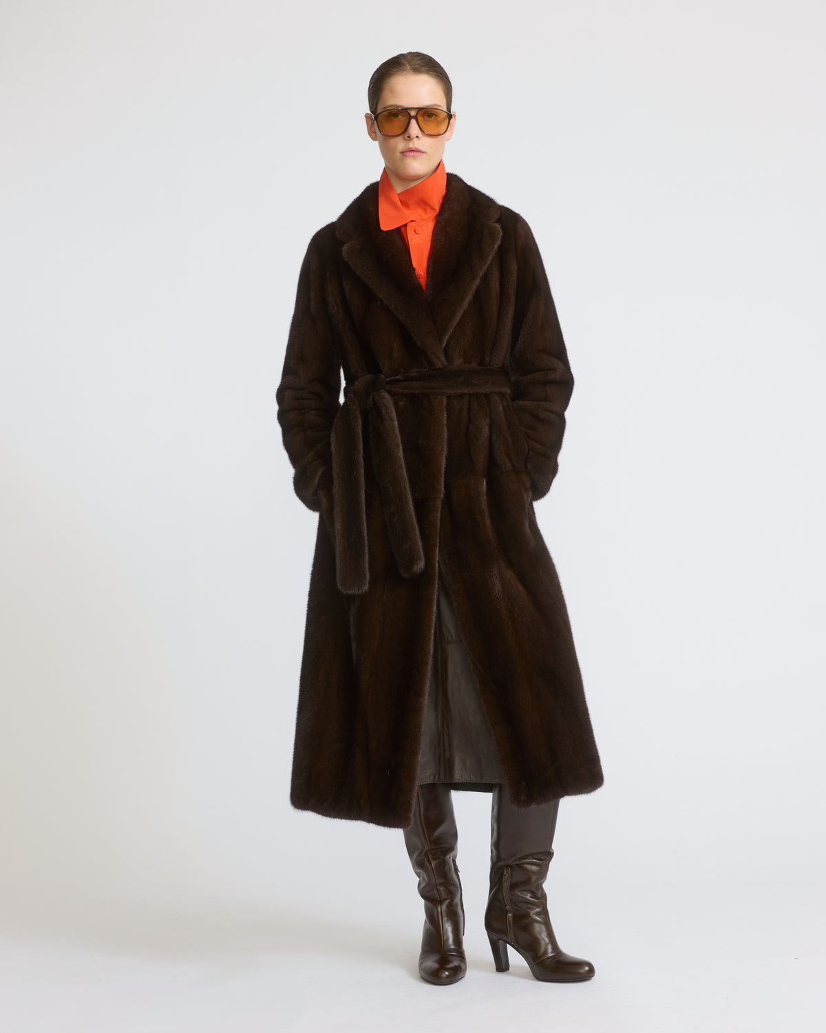 Long-haired mink fur belted maxi coat with tailored collar - Yves Salomon - New Fall/Winter Collection