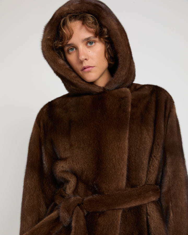 Long hooded coat in long-haired mink fur -Yves Salomon