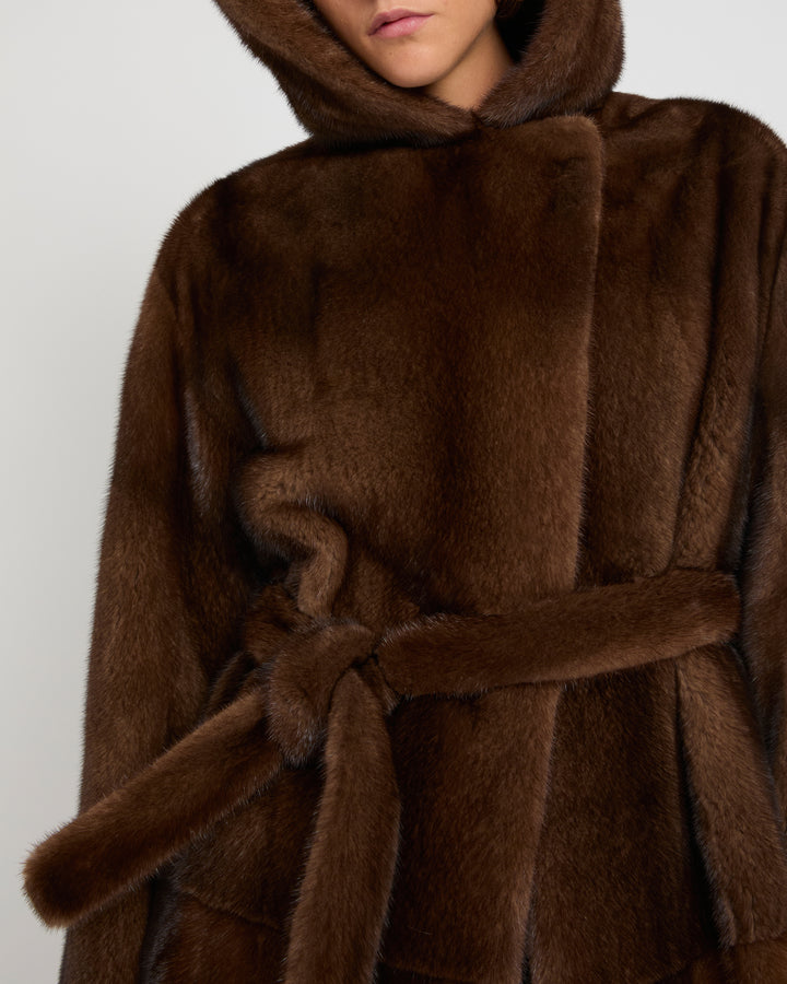 Long hooded coat in long-haired mink fur -Yves Salomon