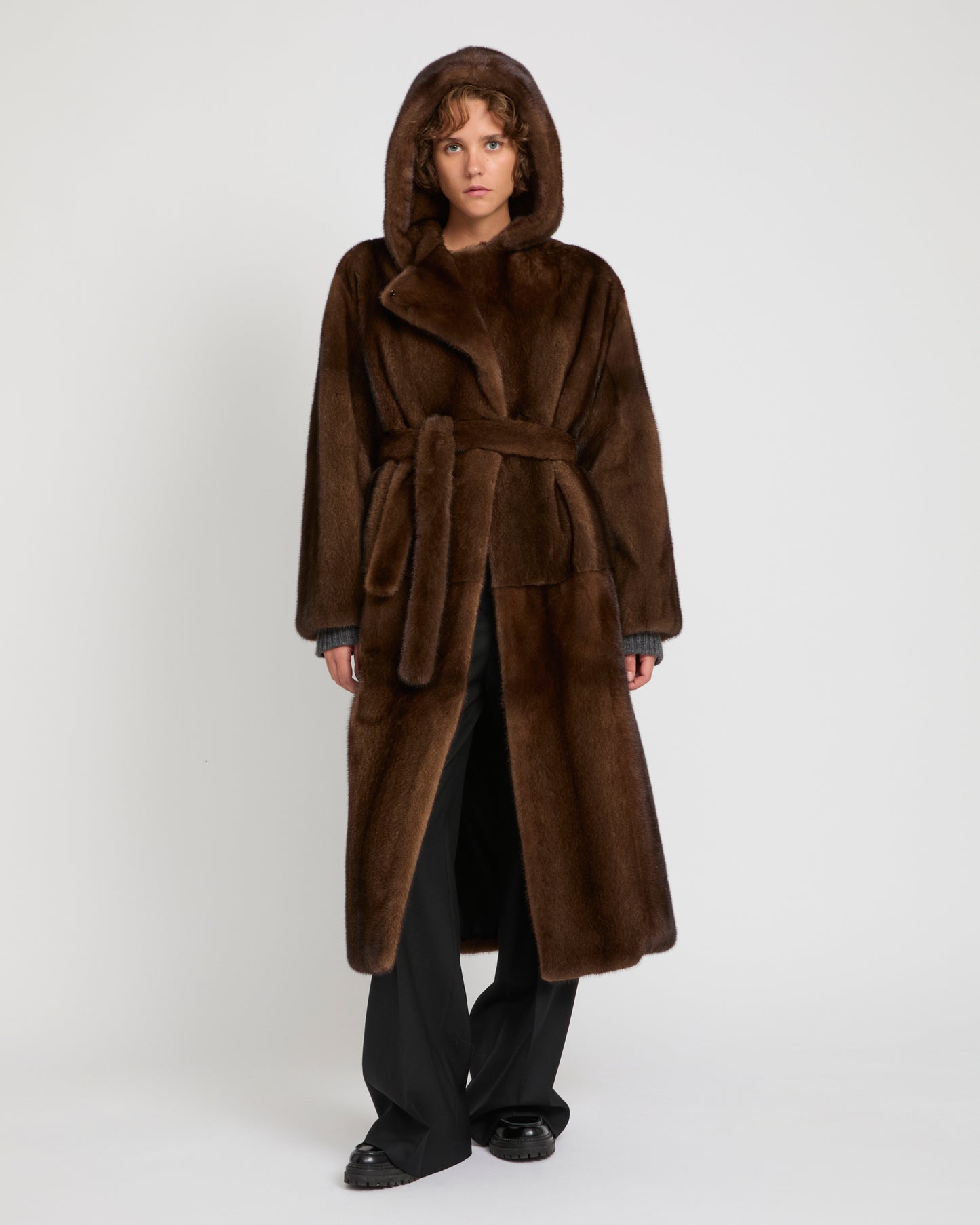 Long hooded coat in long-haired mink fur -Yves Salomon