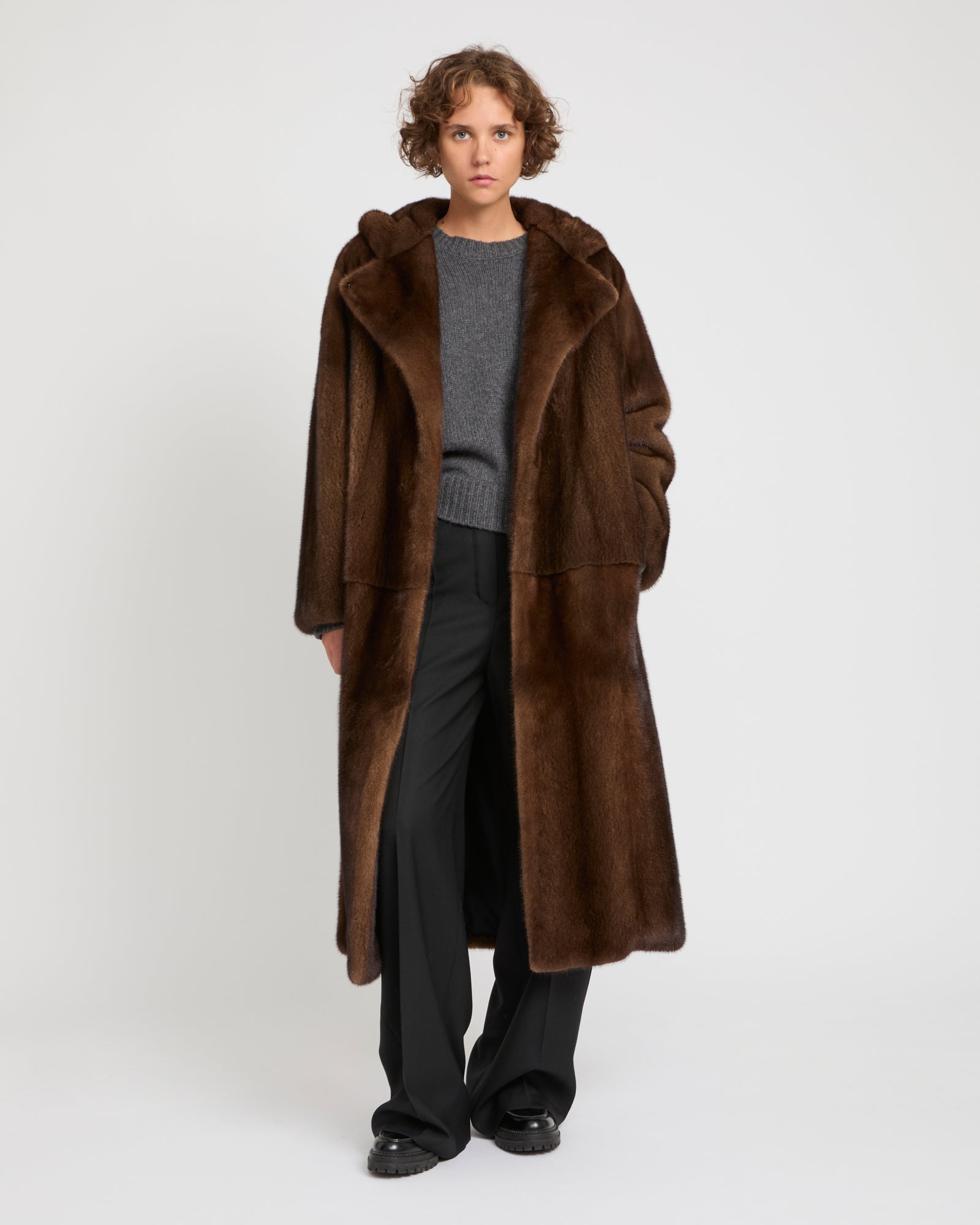 Long hooded coat in long-haired mink fur -Yves Salomon