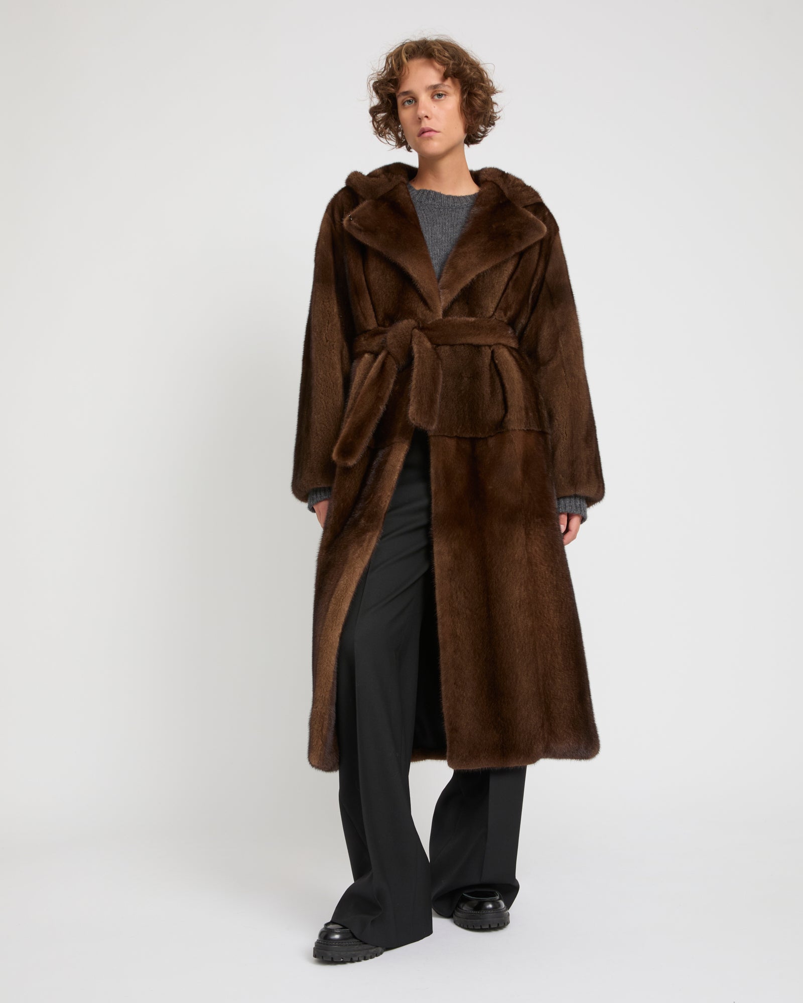 Long hooded coat in long-haired mink fur -Yves Salomon