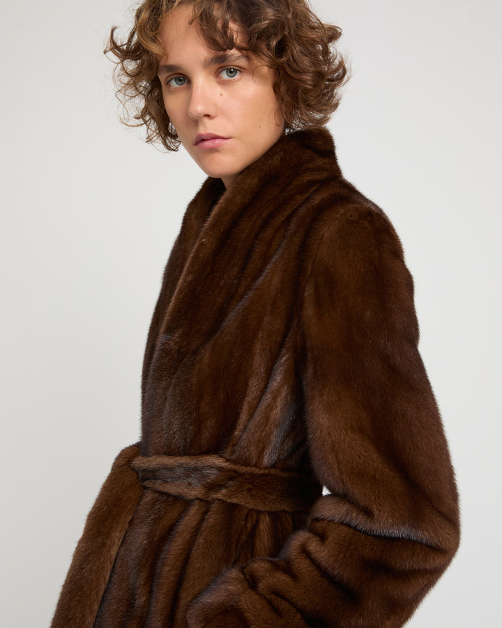 Maxi belted coat in long-haired mink fur -Yves Salomon