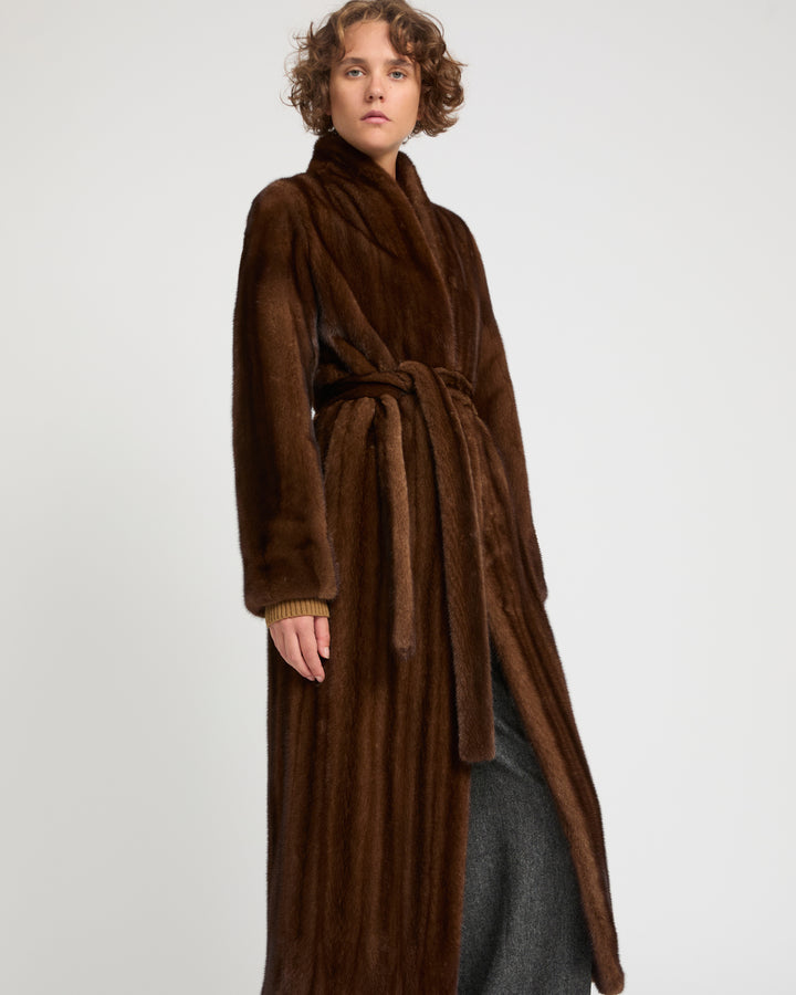 Maxi belted coat in long-haired mink fur -Yves Salomon