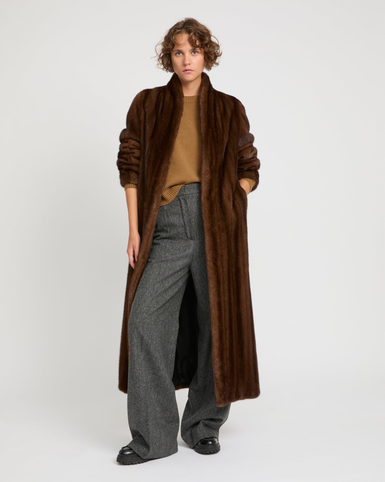 Maxi belted coat in long-haired mink fur -Yves Salomon