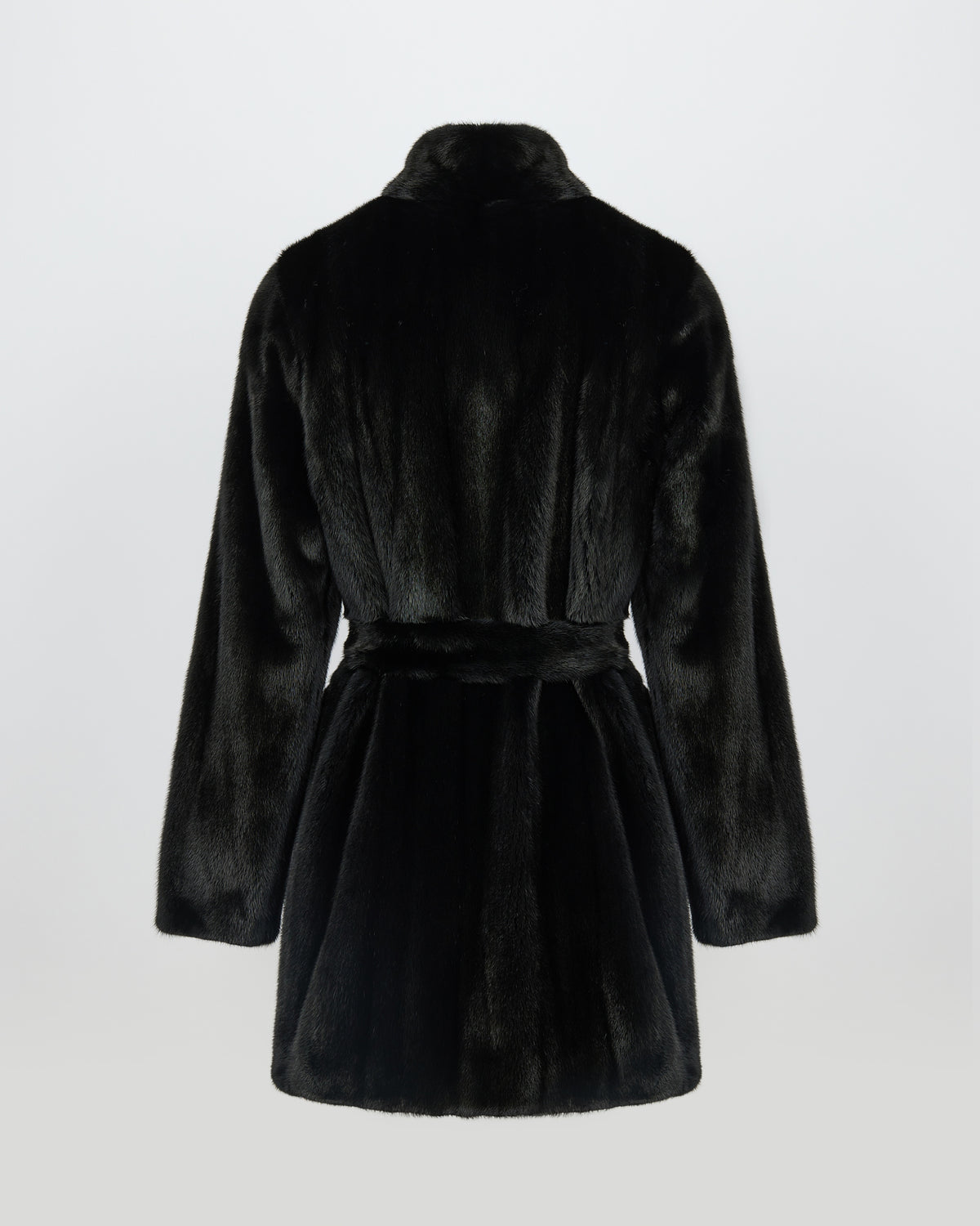 Short belted coat in long-haired straightened mink fur - Yves Salomon - New Fall/Winter Collection